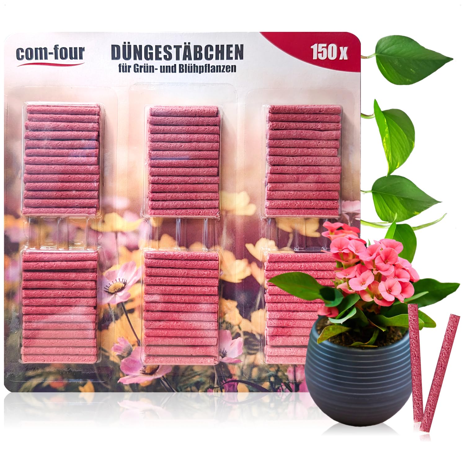 com-four® 150x Düngestäbchen - Blumendünger für Grünpflanzen und Blühpflanzen - Pflanzendünger für Wachstum und gesunde Blüten - Nährstoffsticks - Düngehilfen