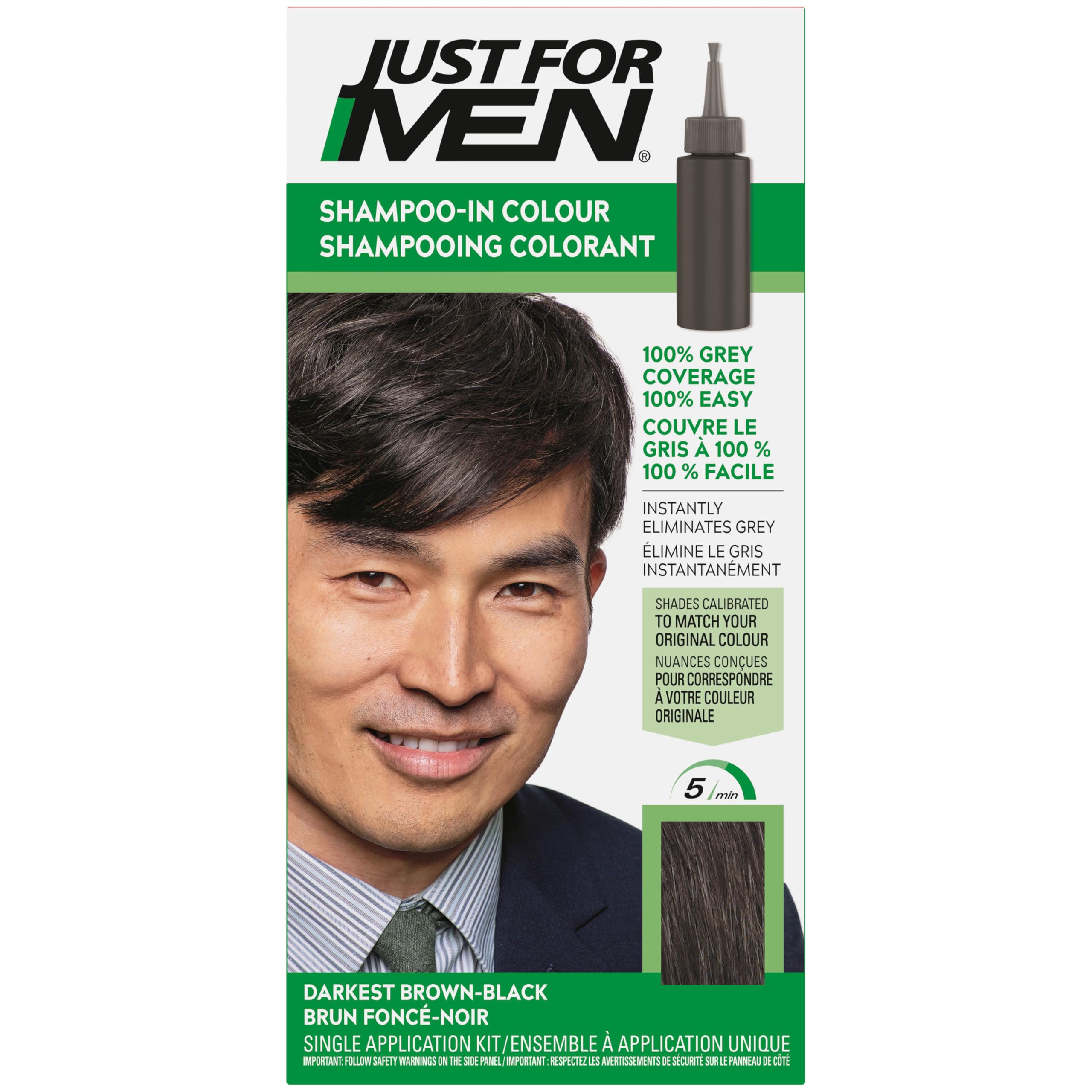 Shampoo-In Color, Mens Hair Dye with Vitamin E for Stronger Hair - Darkest Brown, H-50, 1 Pack (Formerly Original Formula)