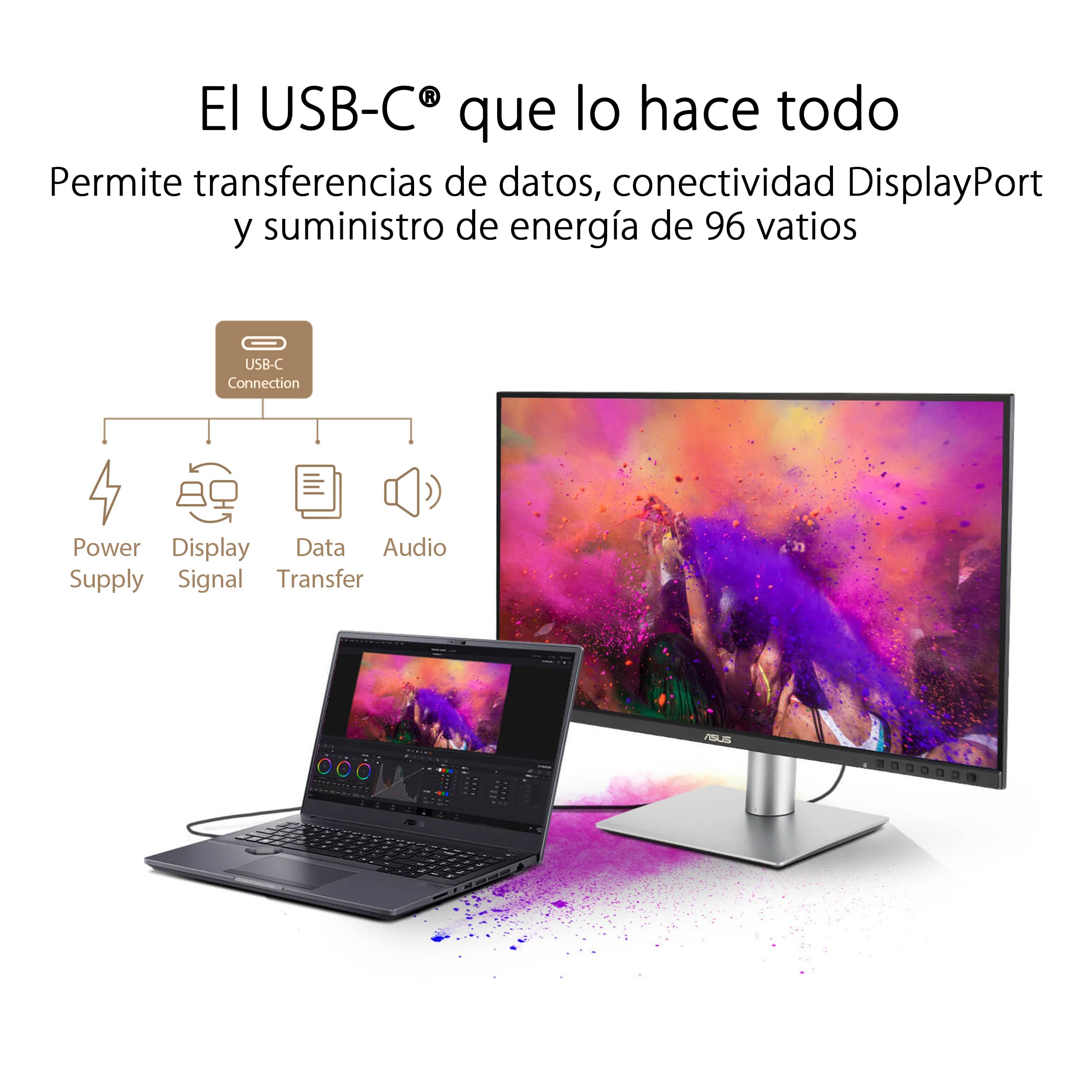 ASUS ProArt Display PA278CFRV - Monitor Profesional de 27", IPS, QHD (2560 x 1440), LuxPixel AGLR, 100Hz, USB-C PD 96W, VESA DisplayHDR 400 y MediaSync, Soporte ergonómico, Sostenibilidad ecológica | 100 Hz, ergonómico, pivote, Calman, alta fidelidad de c