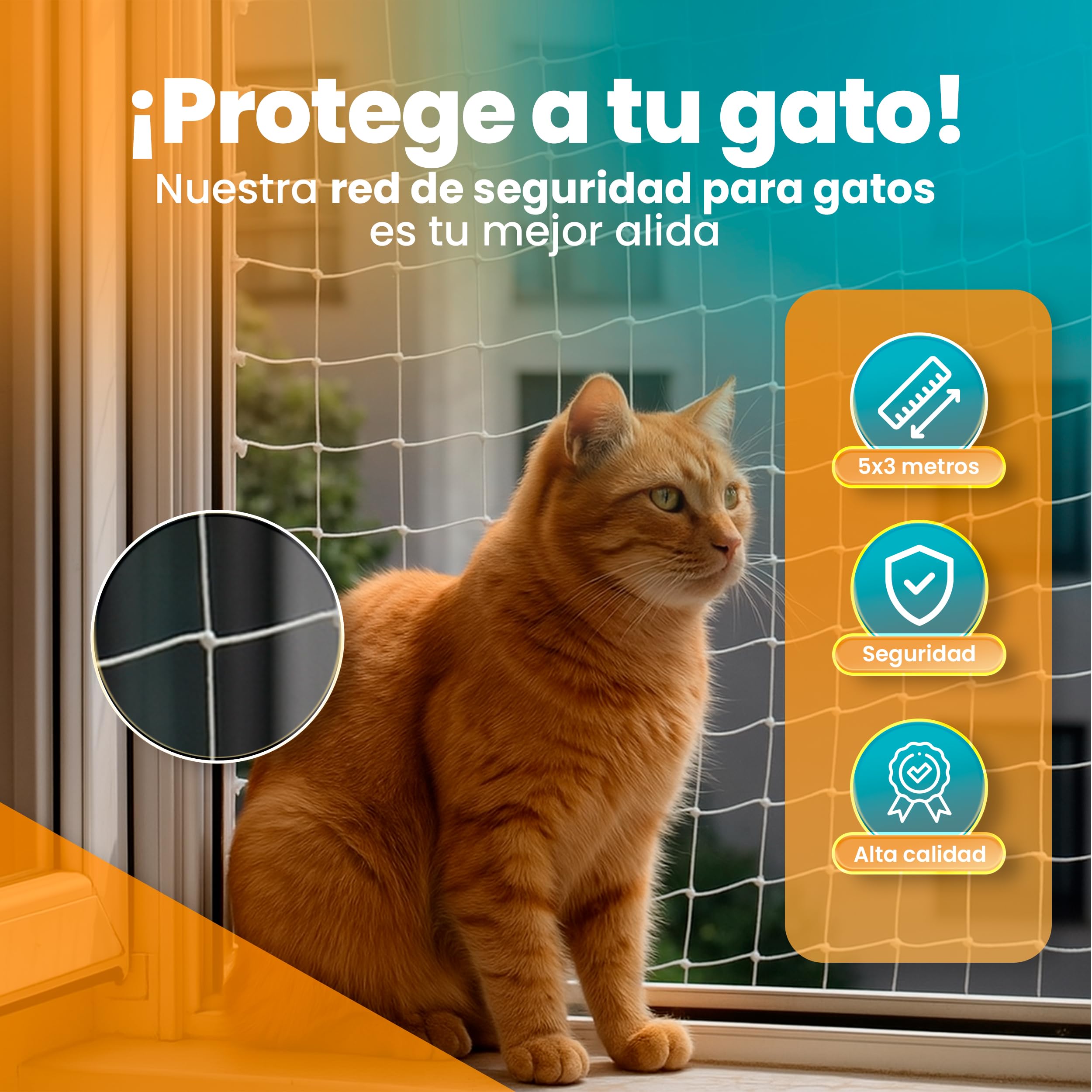 VENIO - Red para Gatos Terraza Resistente y Transparente - Protección Segura para Balcones y Ventanas - Malla para Gatos Anticaídas de Exterior y Fácil Instalación 5x3 m