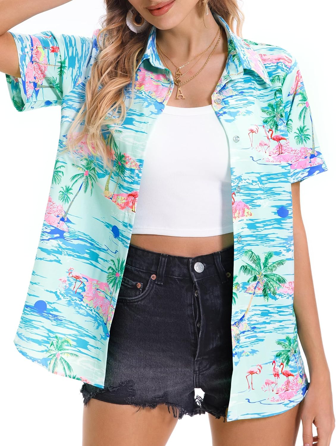 Hawaiian Shirts for Women Tropical Shirt Summer Beach Button Down Short Sleeve Blouses Floral Top Aloha Luau Outfits 2026
