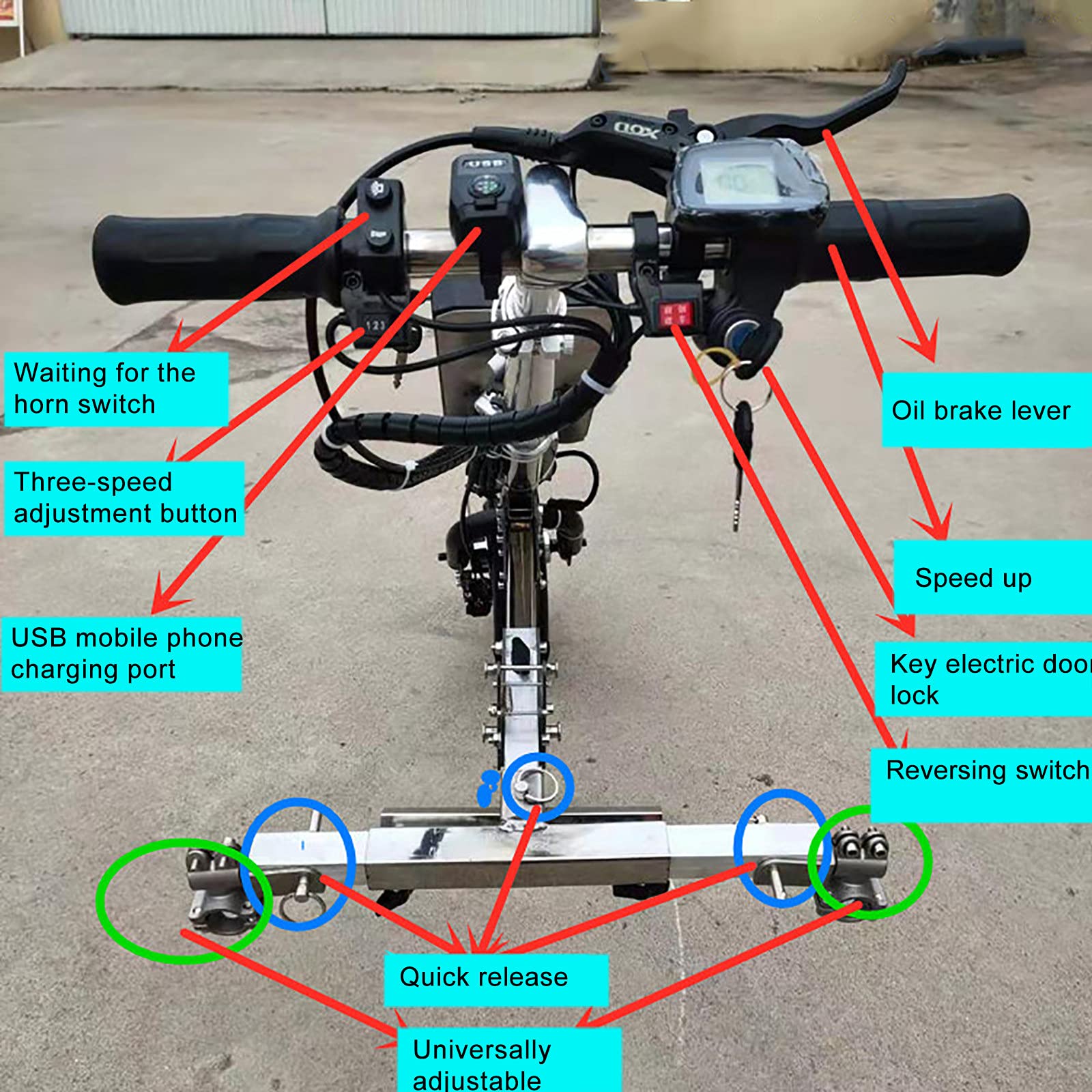 Handbike Eléctrica para Silla de Ruedas, Convertir Silla de Ruedas Manual en Eléctrica, Alcance De Crucero: 65 Km, 3 Velocidades/con Luz Delantera + Trompeta,B