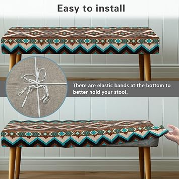 Bench Seat Cover Washable End of Bed Bench Cushion Cover Aztec Removable Slipcover for Living Room Protector Covers