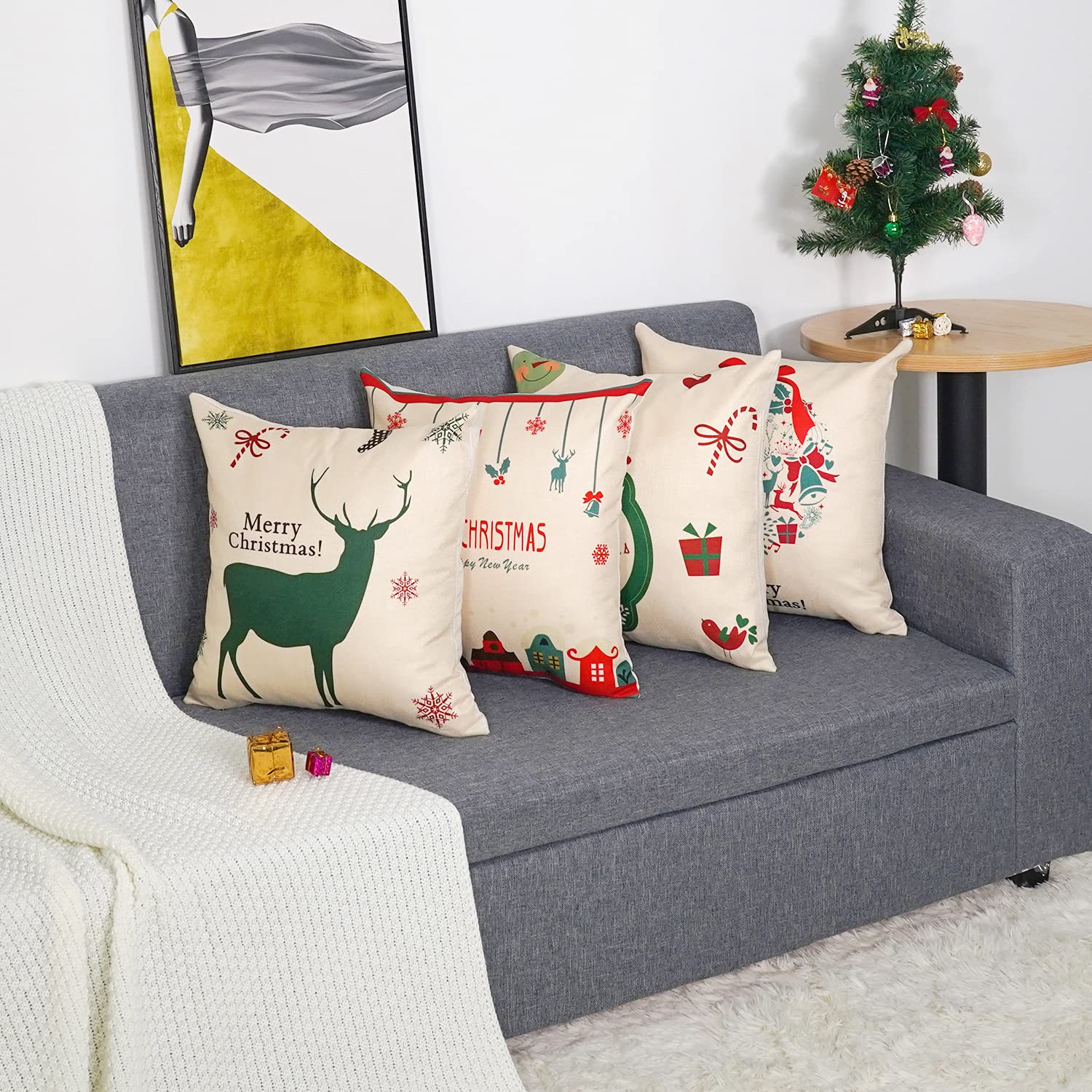 GYISANA Set of 4 Decorative Cushion Covers, Cotton Linen Cushion Cover, Decorative Cushion, Sofa Cushion for Couch Car - Image 2