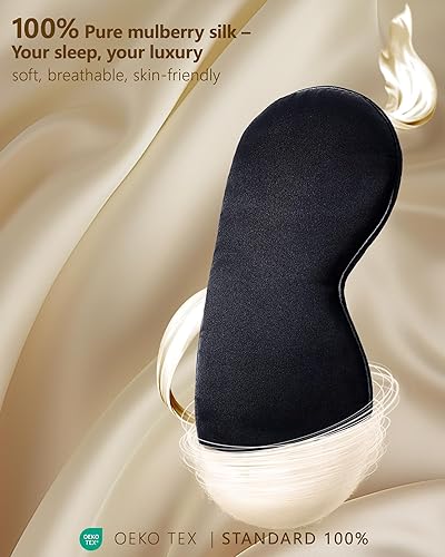 Miniatura 2 de Máscara de Seda para Dormir para Mujeres y Hombres - Tela de Seda de Morera Natural Orgánica Suave y Transpirable, Máscara para Ojos con Bloqueo