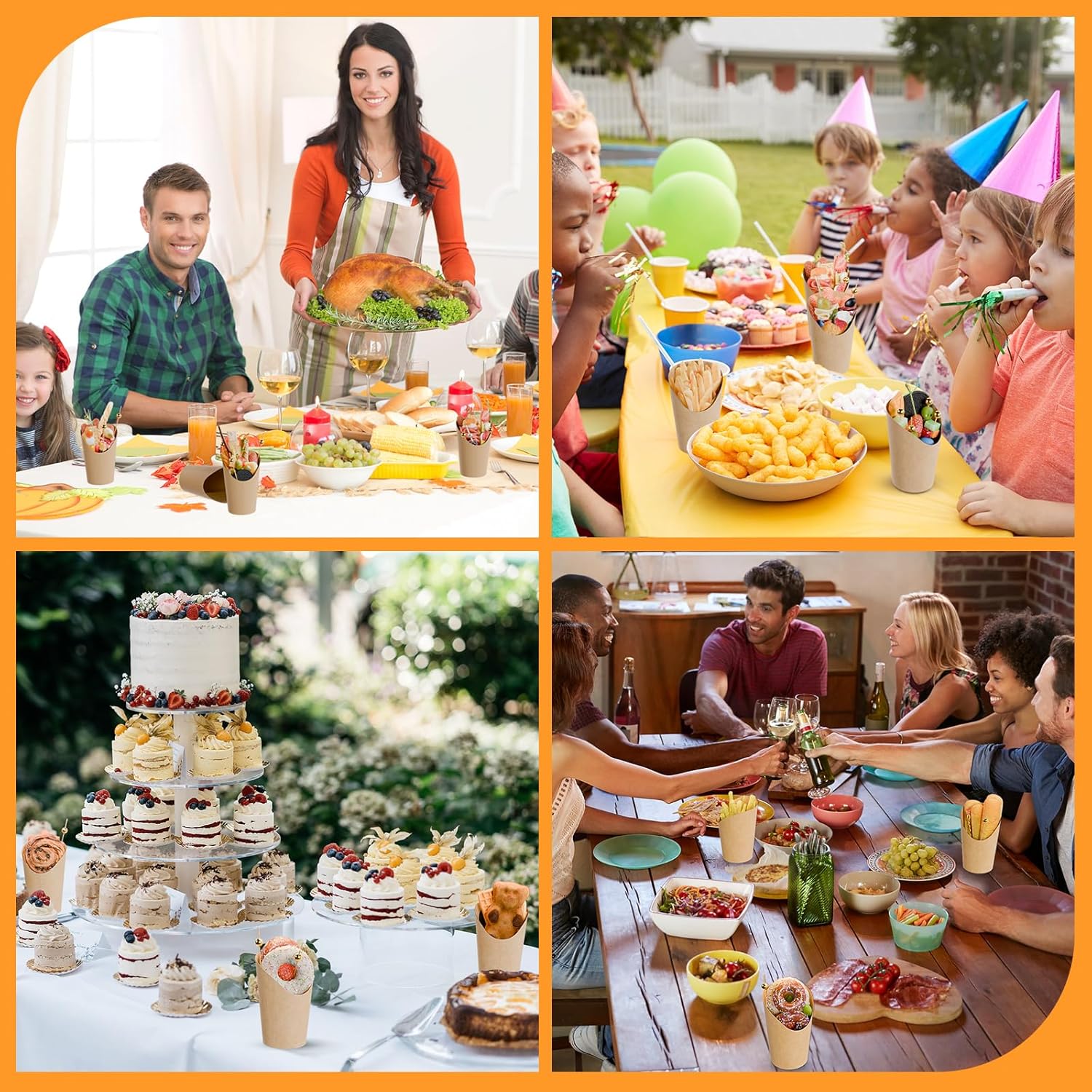 600 Pcs Charcuterie Cups with Sticks Bags Set, 100 Pcs 12 oz Individual Disposable French Fry Holder, Paper Snack Appetizer Cups Kit with 100 Bags, 100 Ties, 100 Lables, 200 Cocktail Skewers Picks