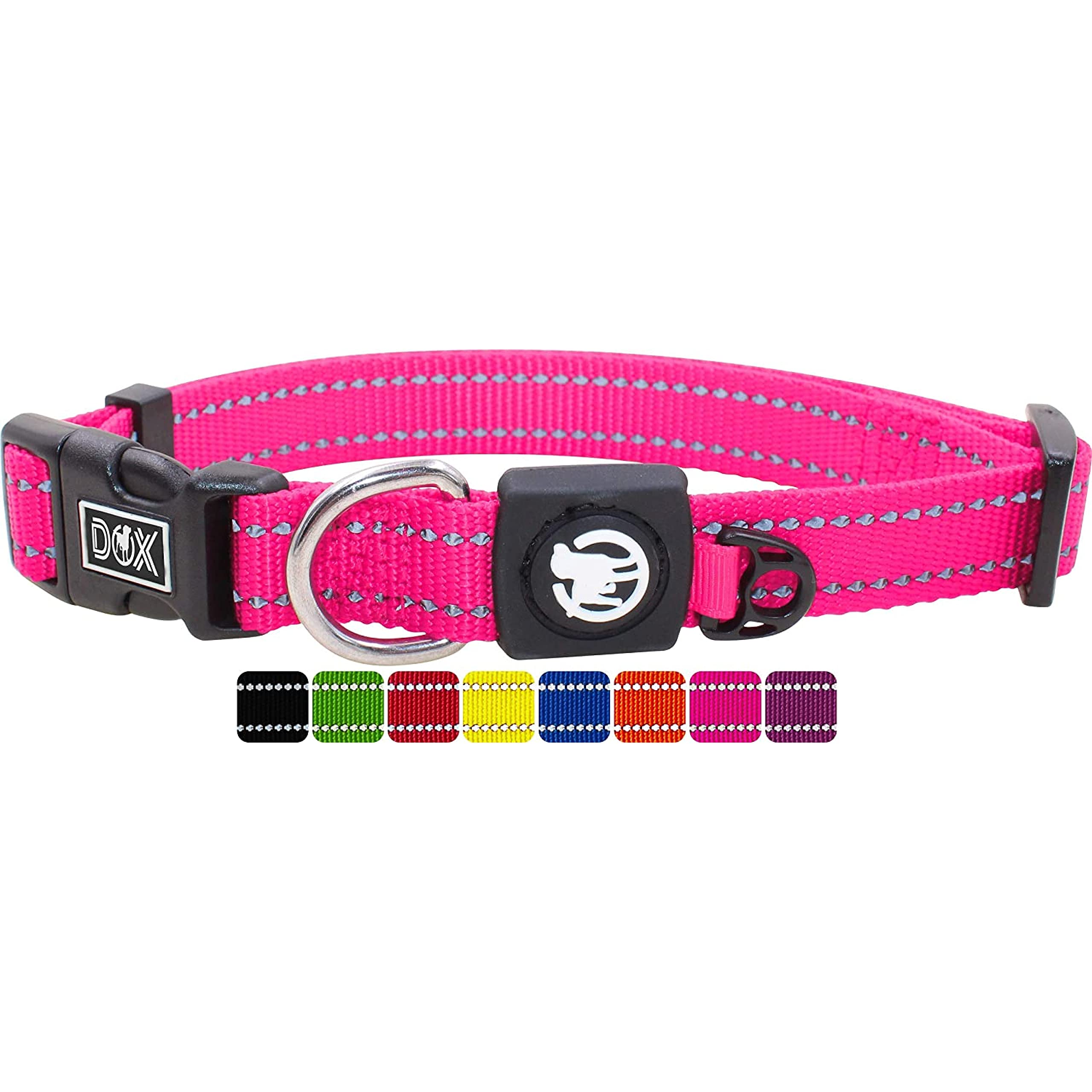 DDOXX Reflective Nylon Dog Collar - Strong and Adjustable Collars Dogs - XS (Pink)