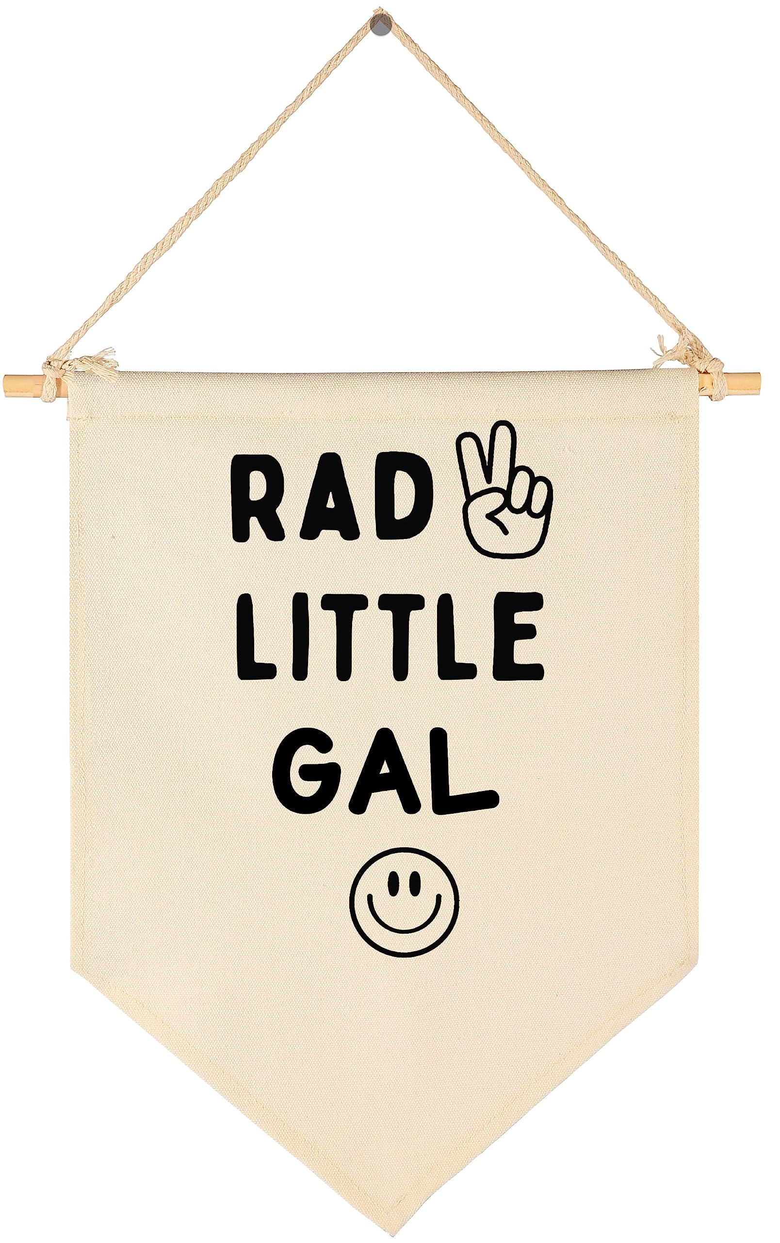 Rad Little Gal - Smiley Peace Sign -Flag Decor Gift for Girls Kids-Banner Pennant Wall Sign Gift for Nursery,Baby Room,Reading Room,Playroom Bedroom,