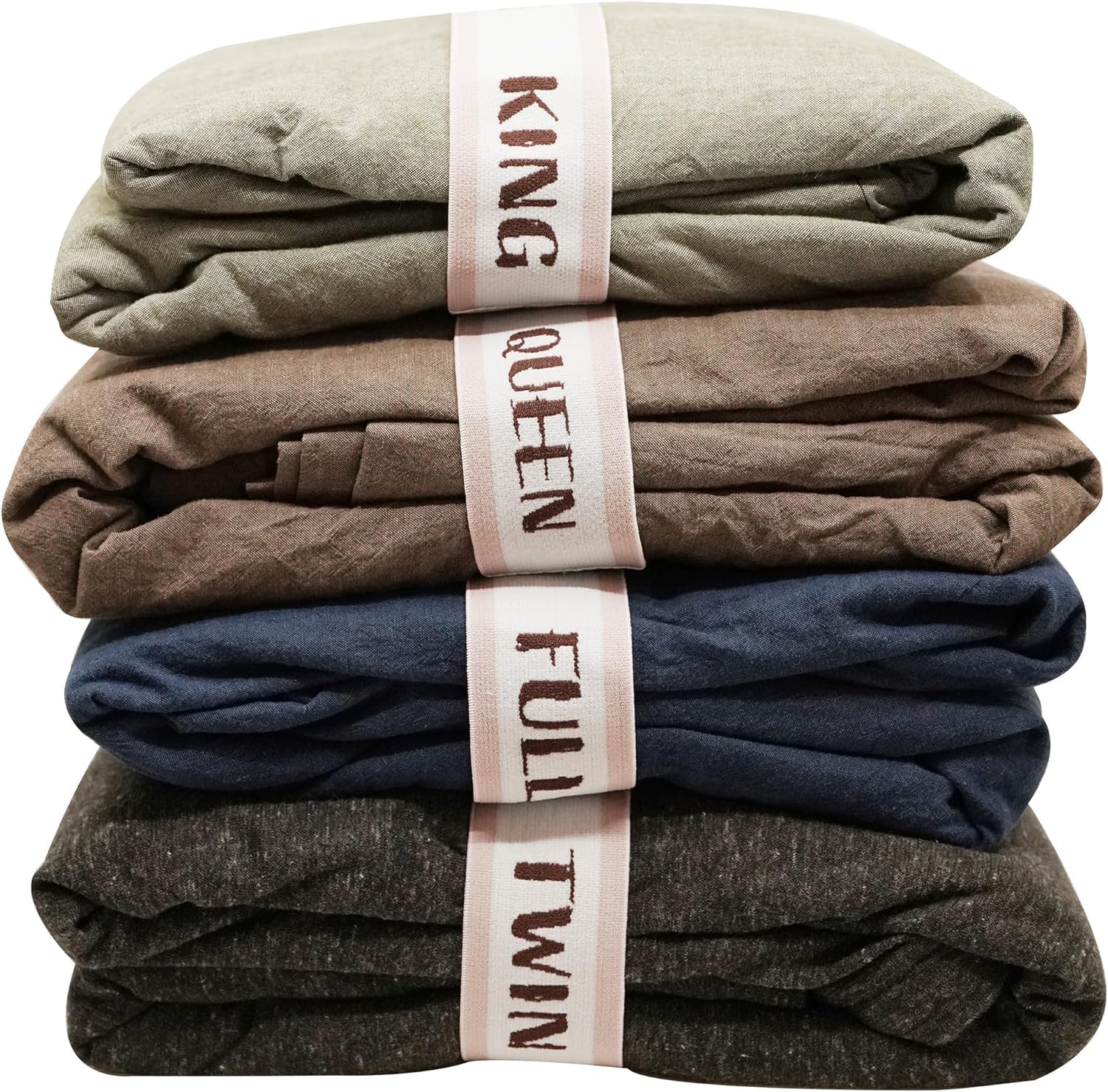 Tazweeq 4 Pcs Bed Sheet Organizer & Storage Label Bands, Easy Identification & Space-Saving Solution for Linen Closet, Elastic Bedding Bands for Organizing Bed Sheets, Pillowcases, Duvets & More