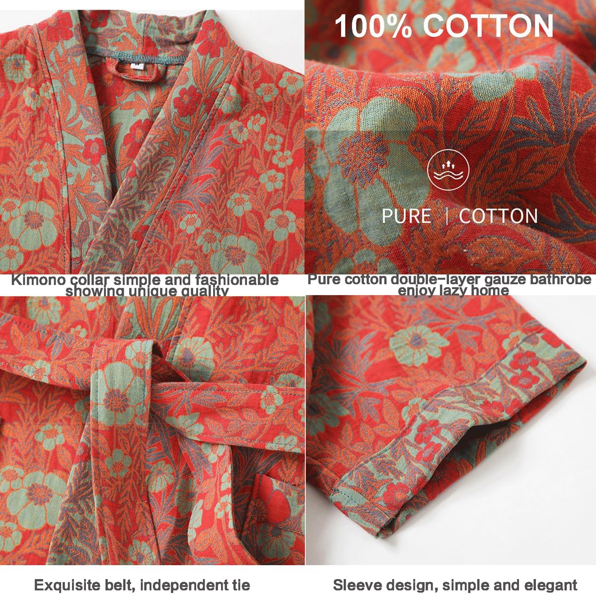 Damskie szlafroki kimono z gazy 100% bawełnianej, żakardowy szlafrok nocny, letnie lekkie szlafroki