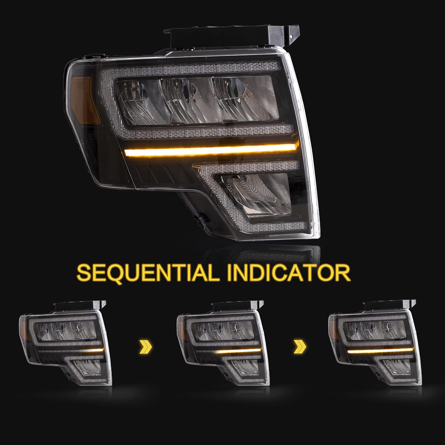 VLAND Headlights Assembly Fit for Ford F-150 2009 2010 2011 2012 2013 2014, Full LED Headlamp with Dynamic DRL, Sequential Turn Signal, Plug-and-play, Reflection bowl