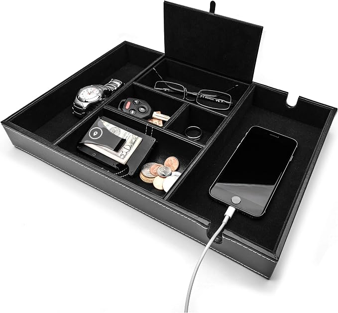 Valet Tray, Nightstand Organizer, Black