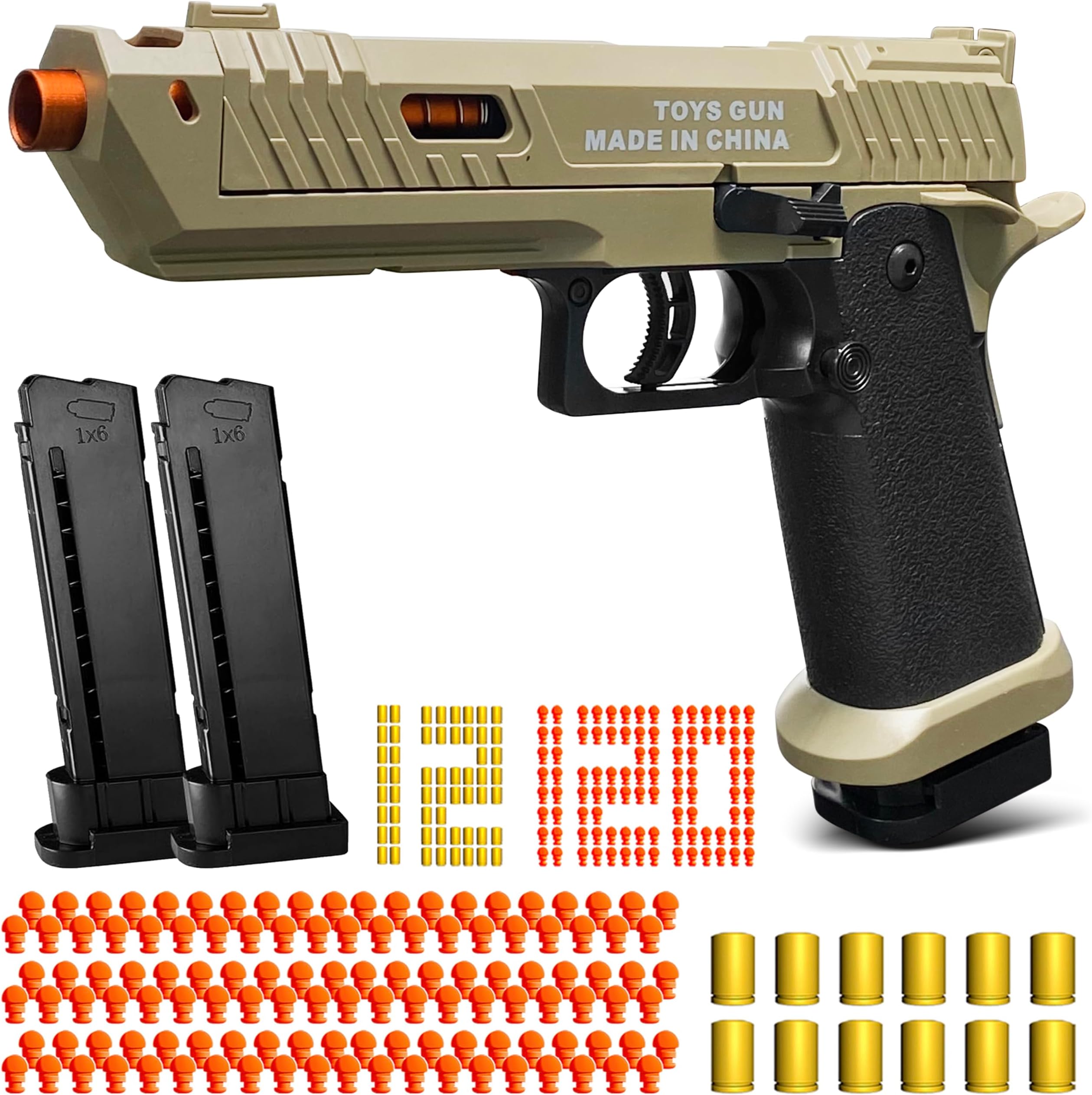 Shell Ejecting Toy Gun, Semi-Automatic Kids Toy Pistol with Ejecting Shells, Soft Bullet Toy Guns for Boys 8-12, Outdoor Shooting Games Educational Model