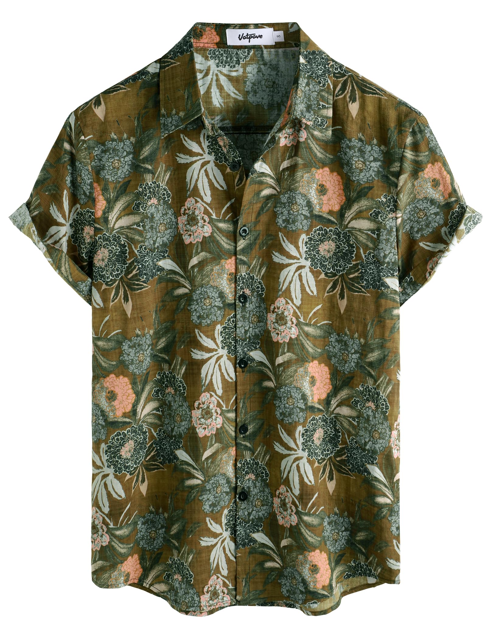 VATPAVE Mens Casual Short Sleeve Button Down Shirts Regular Fit Hawaiian Summer Shirts