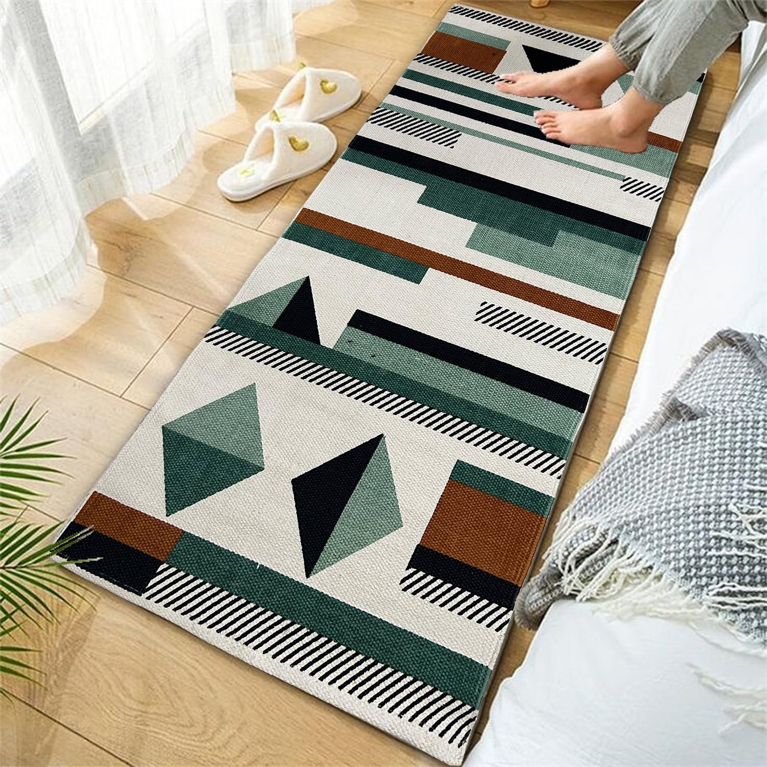 Alef® Hand Woven 2x5 Feet Reversible Carpet Runner | Bedside Runner | Kitchen Runner | Multi-Purpose Floor Rug (Print-4)