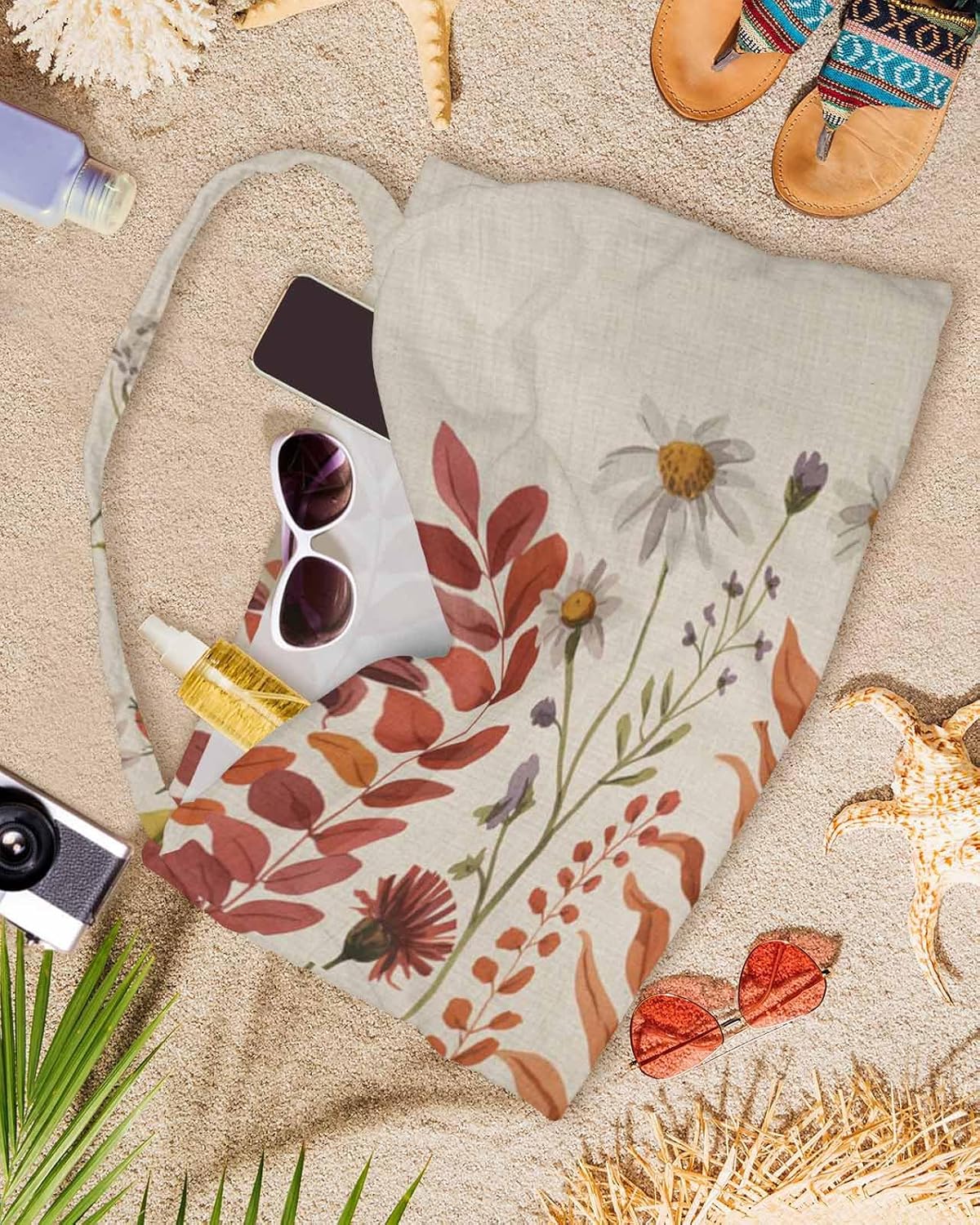 Fall Eucalyptus Leaf Beach Pool Patio Lounge Chaise Chair Cover Towel With Pockets,Absorbent & Quick Dry Microfiber Towel Cover Bag Summer Sunbathing Accessories Vintage Farmhouse Rustic Daisy Flower
