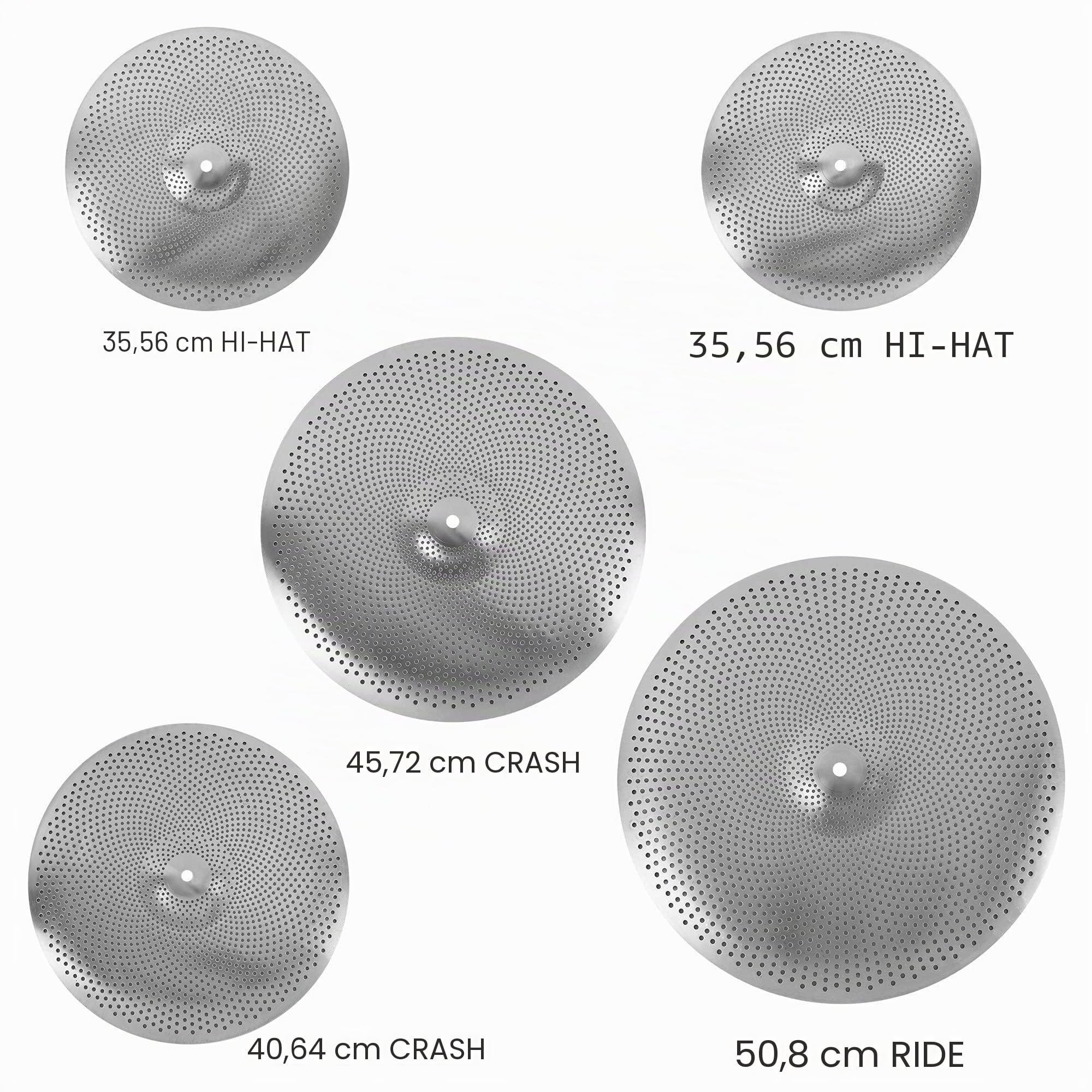 Ensemble de cymbales à faible volume 60%-70%, 14/16/18/20" Ensemble de cymbales silencieuses de 5 pièces argent pour la pratique