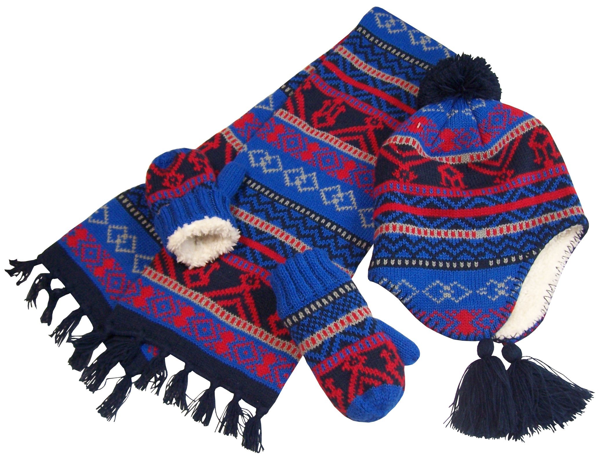 N'Ice Caps Kids Hat Glove Scarf Girls 3 Piece Winter Knit Set Sherpa Lined