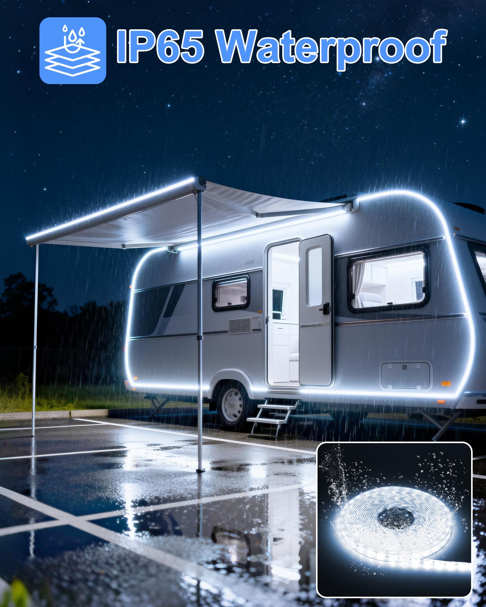 ISUERFY Wohnmobil-Markisen-LED-Lichter, 12 V, 6,8 m, Camper-Lichter für Wohnmobil, Reise, Anhänger, Konzessionsständer, Lebensmittel-LKW, IP65 wasserdicht, RV-Außenunterleuchtung, Tageslichtweiß