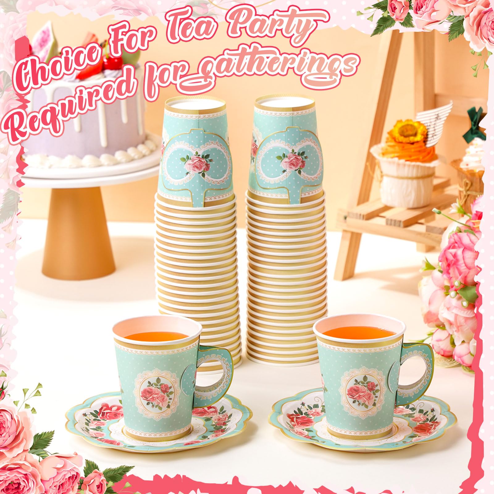 Tioncy 100 piezas de suministros para fiesta de té, azul, floral