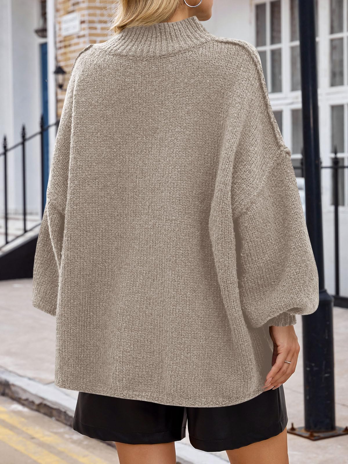 Saodimallsu Maglione da Donna, Oversize, Maniche a pistrello, in Tinta Unita, Elegante, a Collo Alto, Invernale, Casual, Lavorato a Maglia
