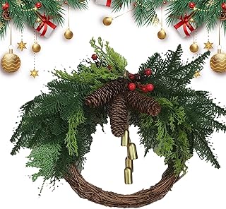 クリスマス リース、クリスマス ドア リース | ビスタプリントホリデードア装飾リース | ベル付きホリデーリースデコレーション、窓、暖炉、壁、ドア用のクリスマスリース