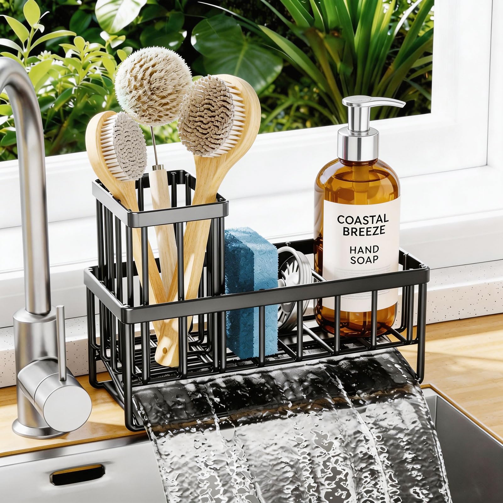 Luckezo Kitchen Sink Caddy, Sink Tidy Organizer with Self-Draining Tray