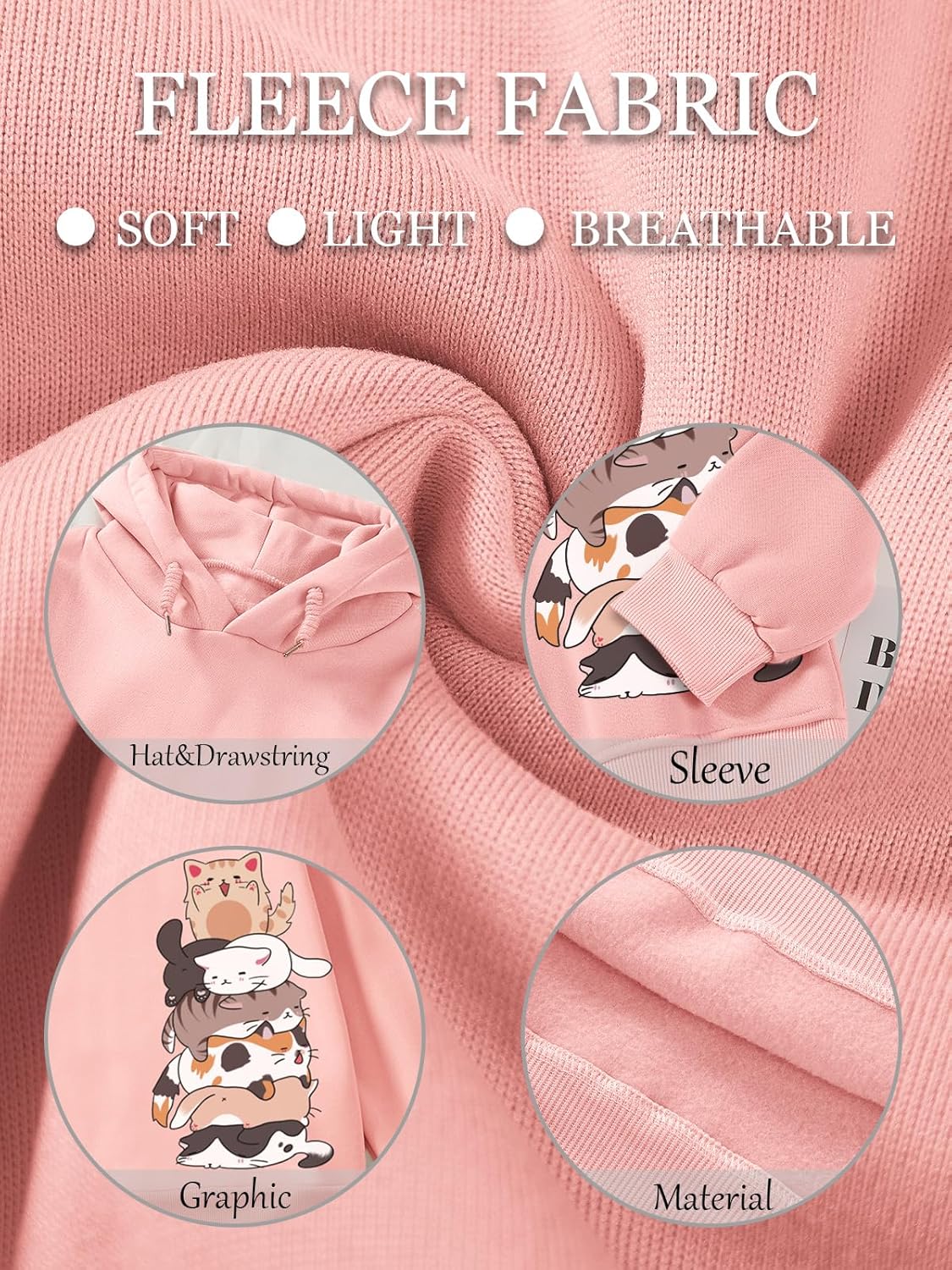 Tuislay Cute Cat Graphic Hoodies for Teen Girls Kawaii Cartoon Printed Hoodie Women Anime Print Hooded Sweatshirt Pullover - Image 5