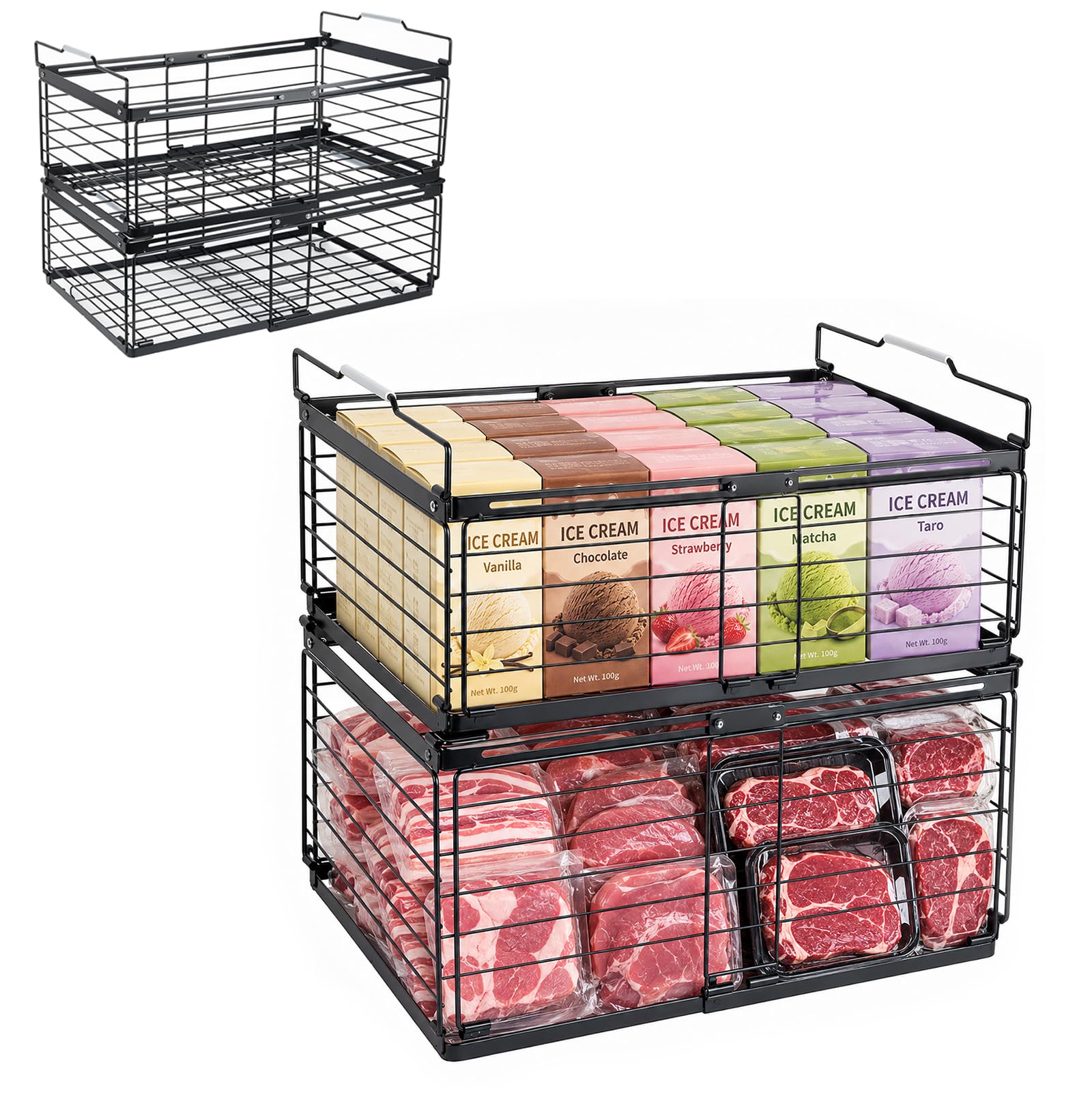 Adjustable Chest Freezer Baskets, 2 Pack Freezer Storage Baskets