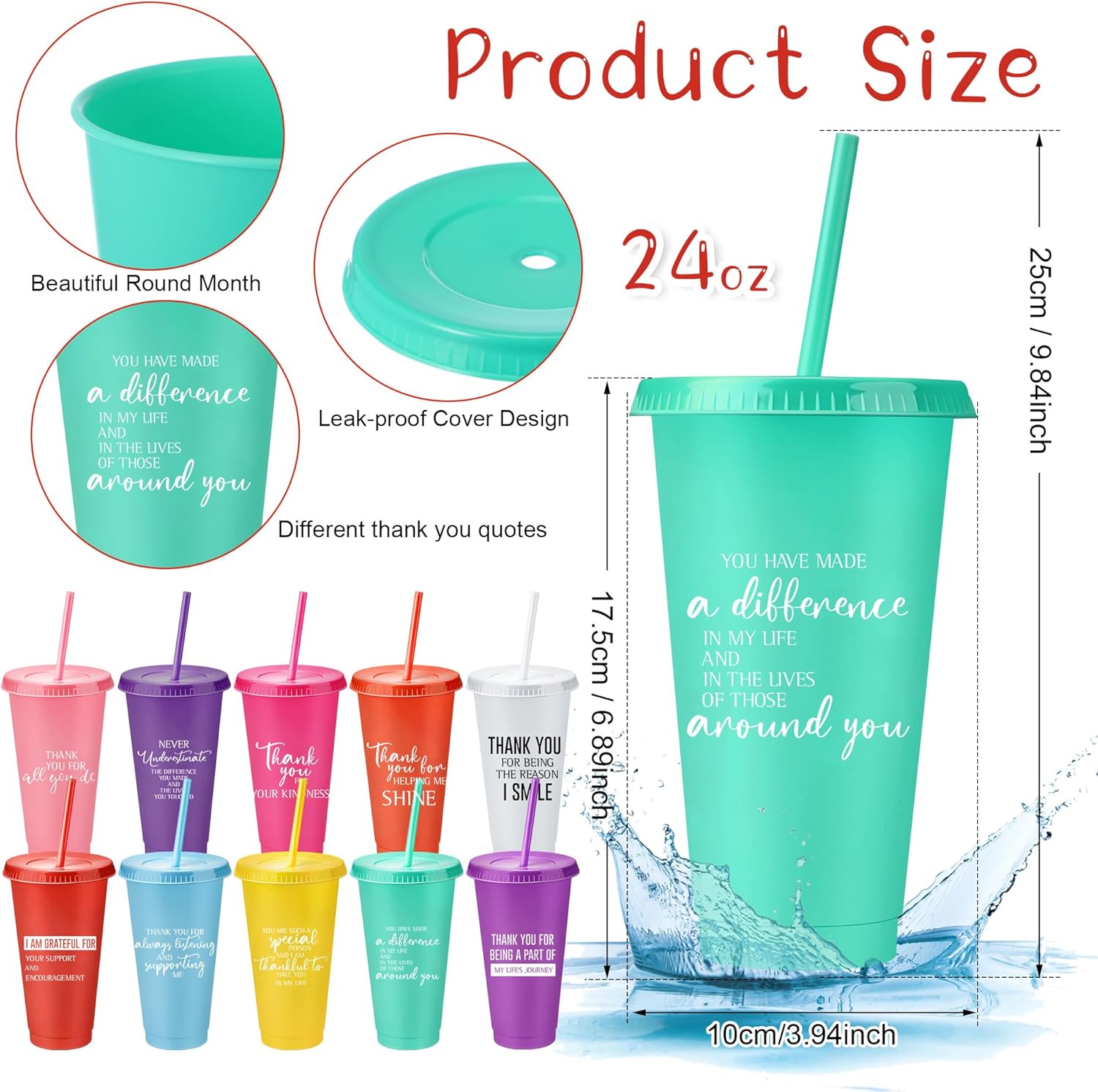 Tioncy 50 Set Employee Appreciation Gifts Bulk Team Thank You Cups with Lids and Straws Plastic Tumblers 24 oz for Coworker Social Worker Office Staff Nurse Doctor Teacher(Appreciation,Multicolor) - Image 2