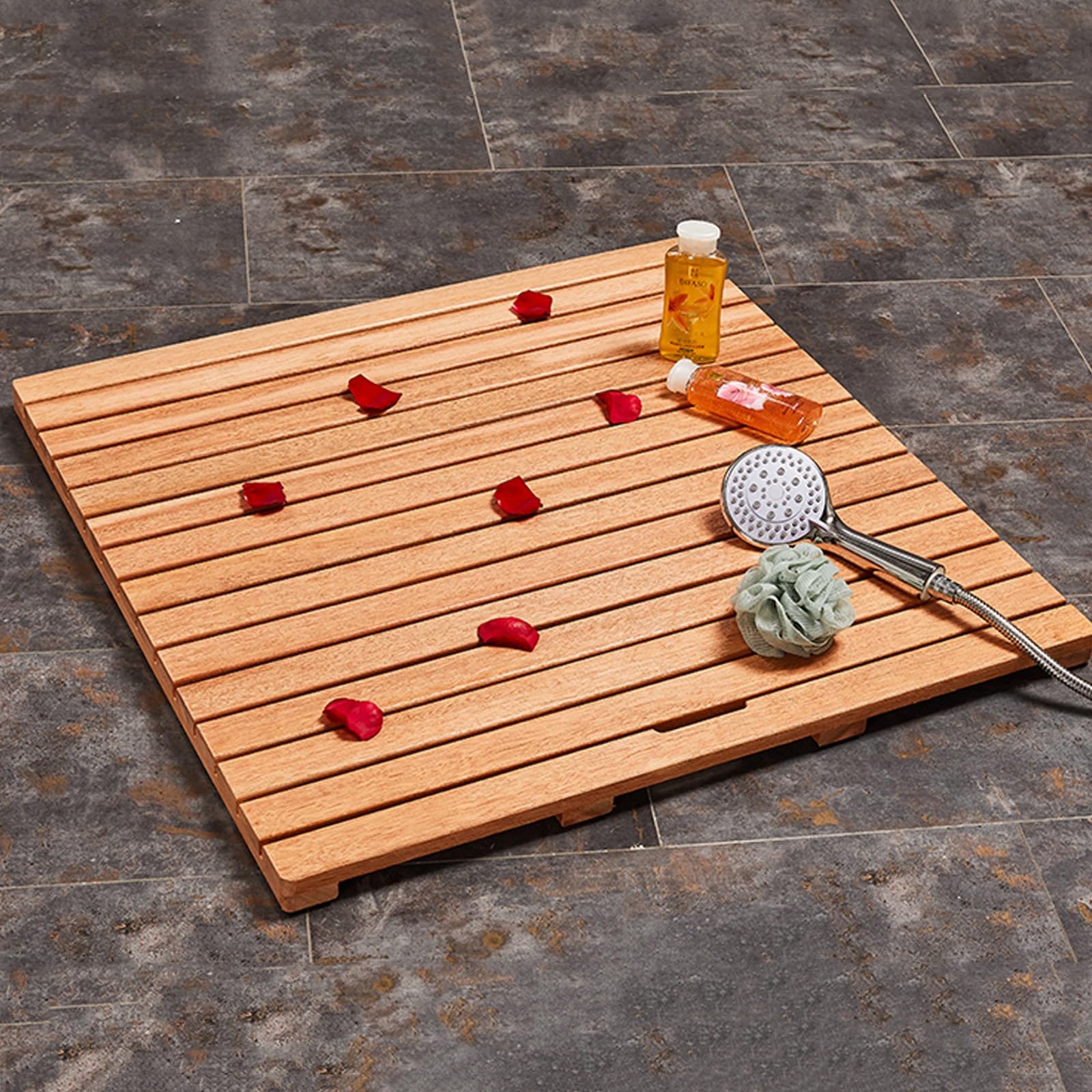 Alfombrilla de baño duradera en madera de teca con drenaje eficaz de 50x80