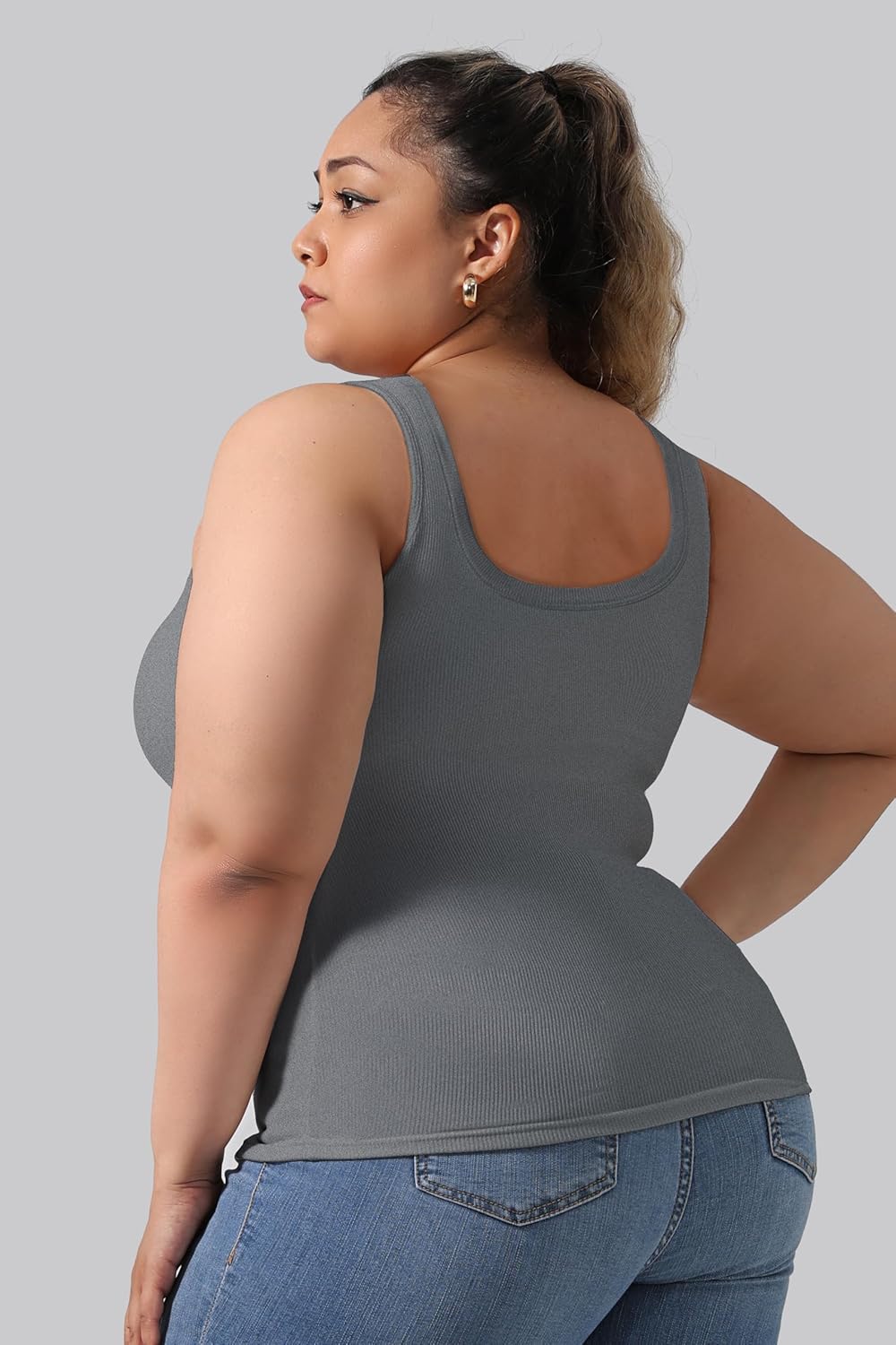 3-Pack Plus Size U-Back Casual Workout Tank Tops for Women with Built-in Bra, Padded Racerback Athletic Yoga Tops