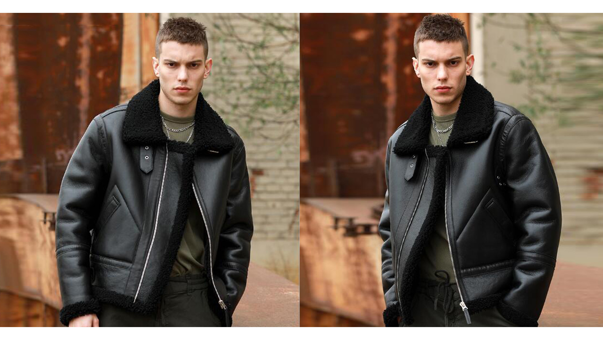 Denny&Dora Men's Natural Shearling Leather Coat Flight Jacket B3