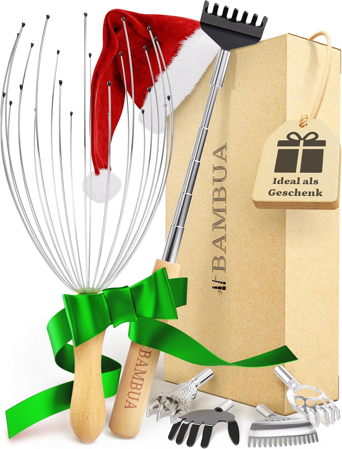 Head Massage Spider & Back Scratcher Set for Sustainable Relaxation – 100% All-Inclusive Gift Set Including 2 x Bows – Small Gifts for Men, Gifts for Women, Christmas Gifts