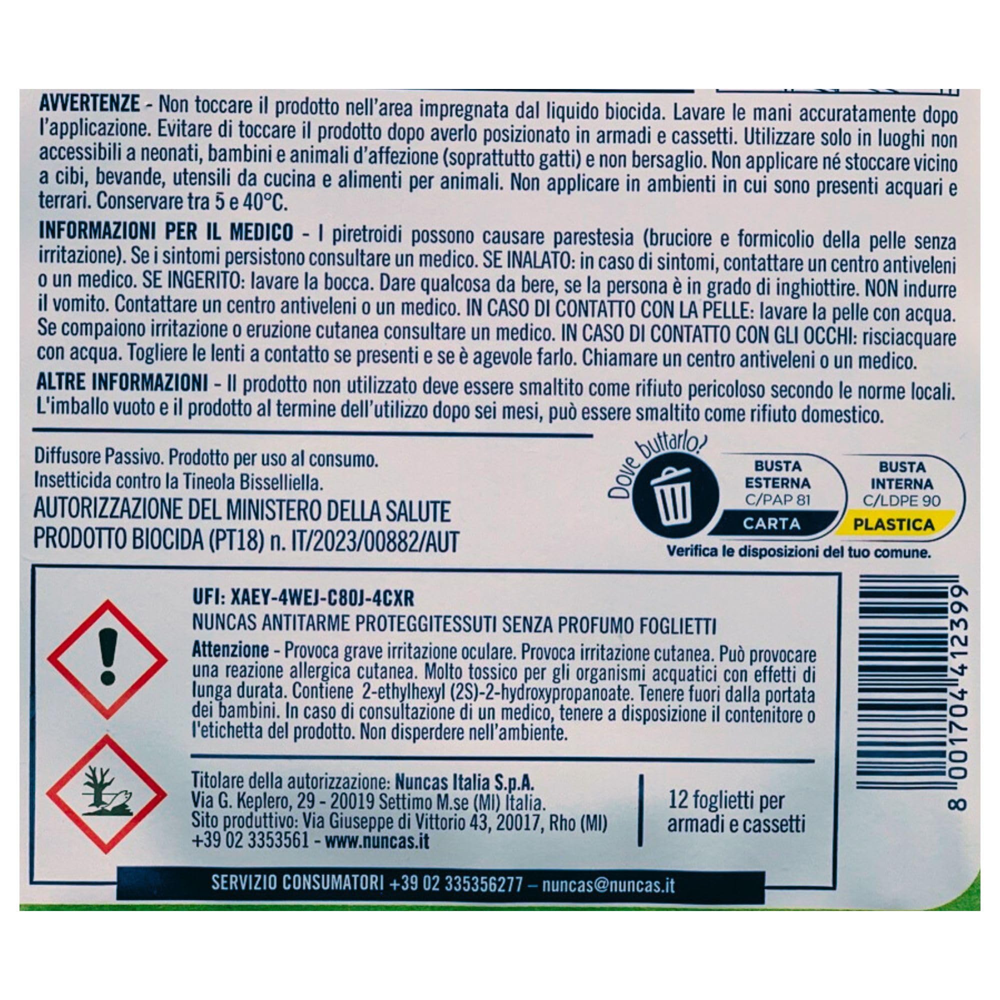 Foglietti Proteggi-Tessuti ANTITARME Per Cassetti, Speciale Lana e Cachemire, SENZA PROFUMO. Confezione Da 12 Foglietti (4 Confezioni)