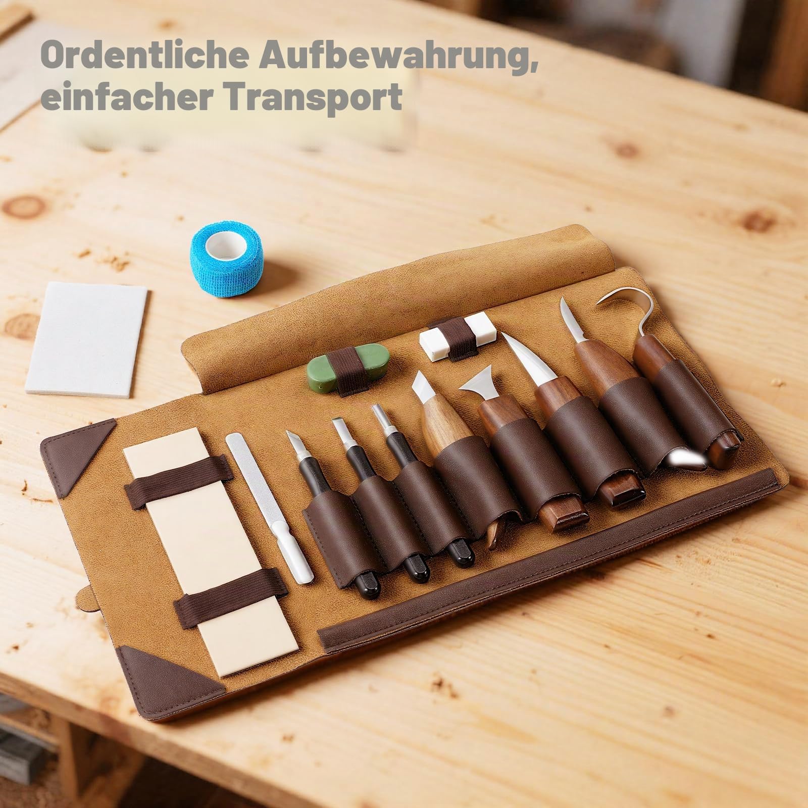 Housolution Holzschnitzset mit Lederetui, 24PCS Whittling Kit