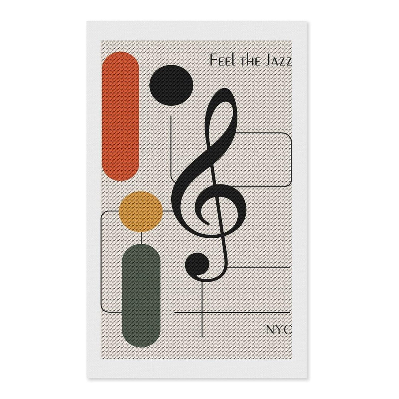 Junmoney Feel The Jazz - Abstract Music Art DIY Diamond Art Canvas Kit 12"x20", Adhesive Canvas, Easy to Enjoy, Farmhouse Decor, Festive Craft Gift