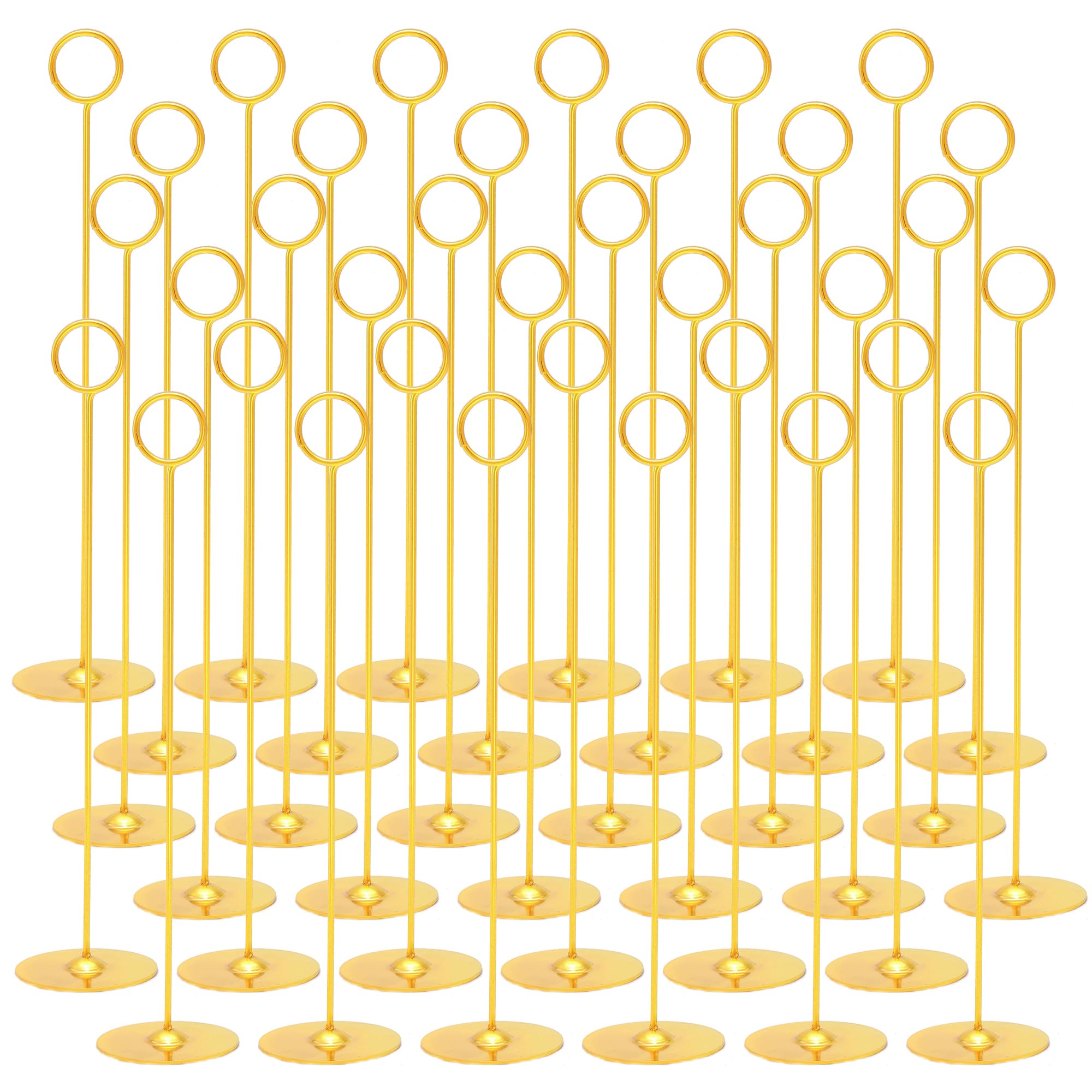 Photo 1 of Urban Deco 36PK Table Number Holders Place Card Holders 12 Inch Table Card Holders Steel Card Holders for Photos, Food Signs, Memo Notes, Weddings, Restaurants, Birthdays (Gold 36PK)