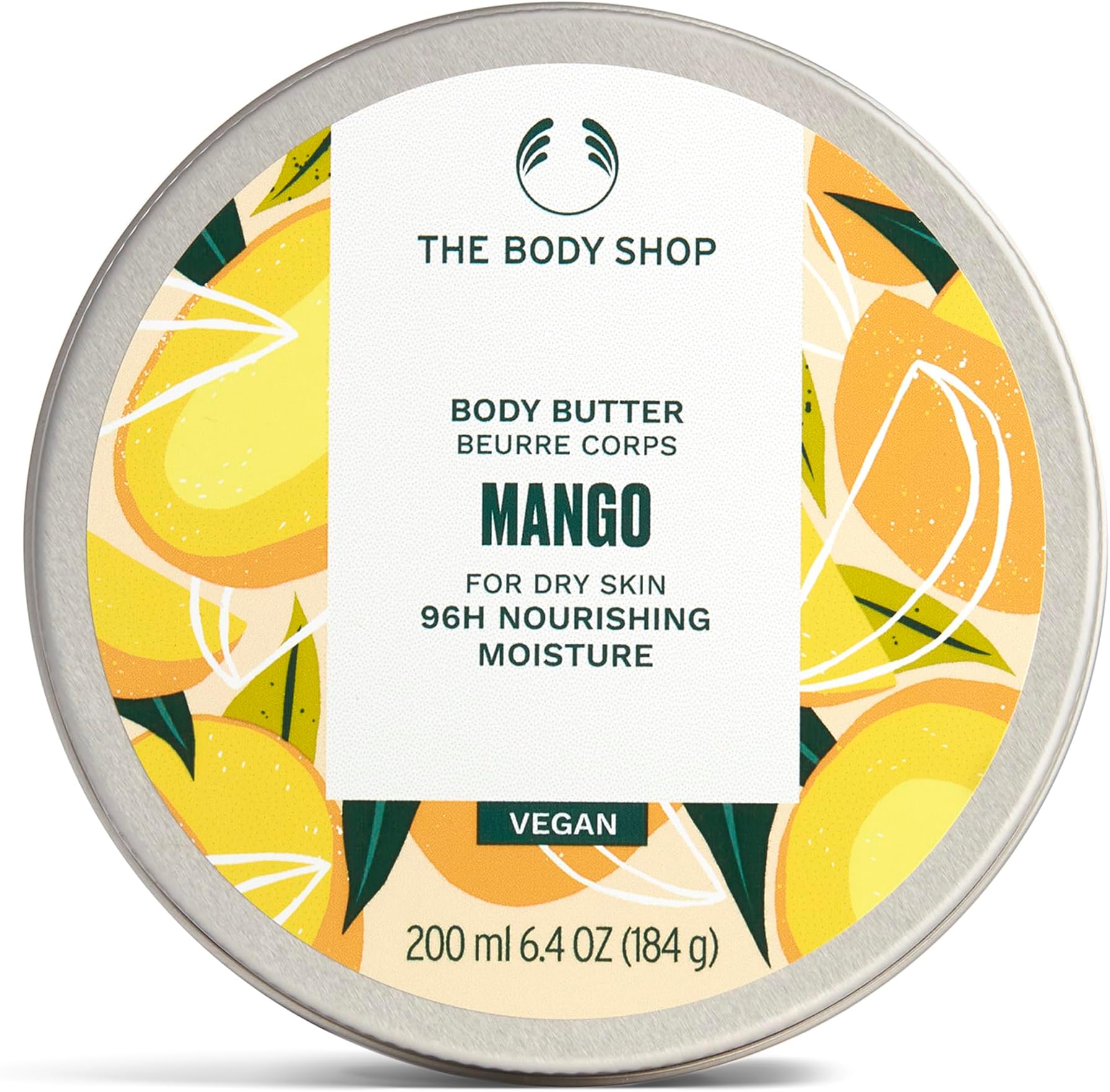 The Body Shop Mango Body Butter (1x 200ml), Body Moisturiser with Shea Butter, Body Cream for Dry Skin, 96H Nourishing Moisture, Body Care for All Skin Types, Vegan Formula