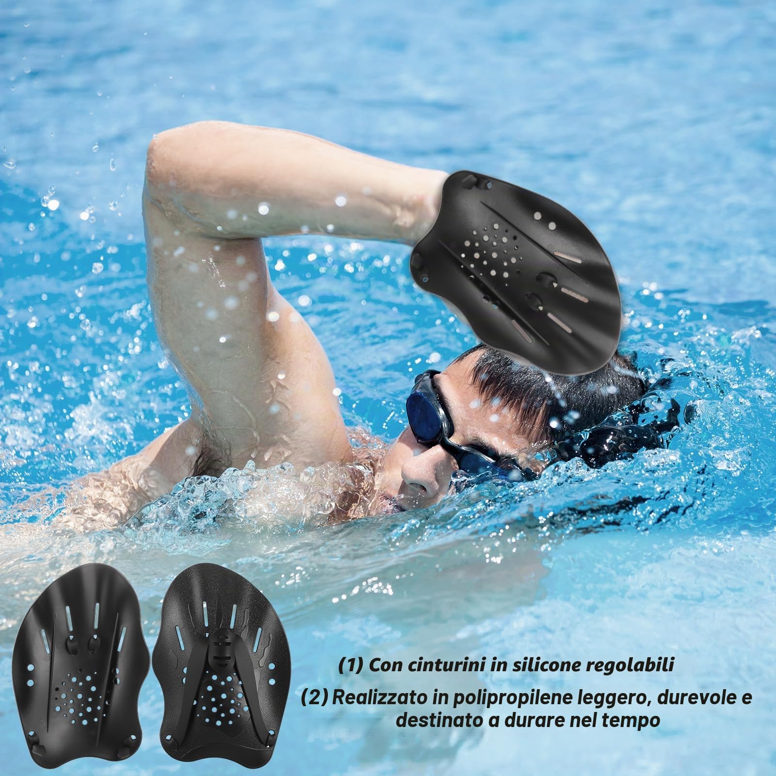 Zocipro 1 Paio Pale da Mano per Nuoto, Regolabile Palette Nuoto, Pagaie da Allenamento da Nuoto, Palette Nuoto Piscina per Adulti Unisex, Bambini