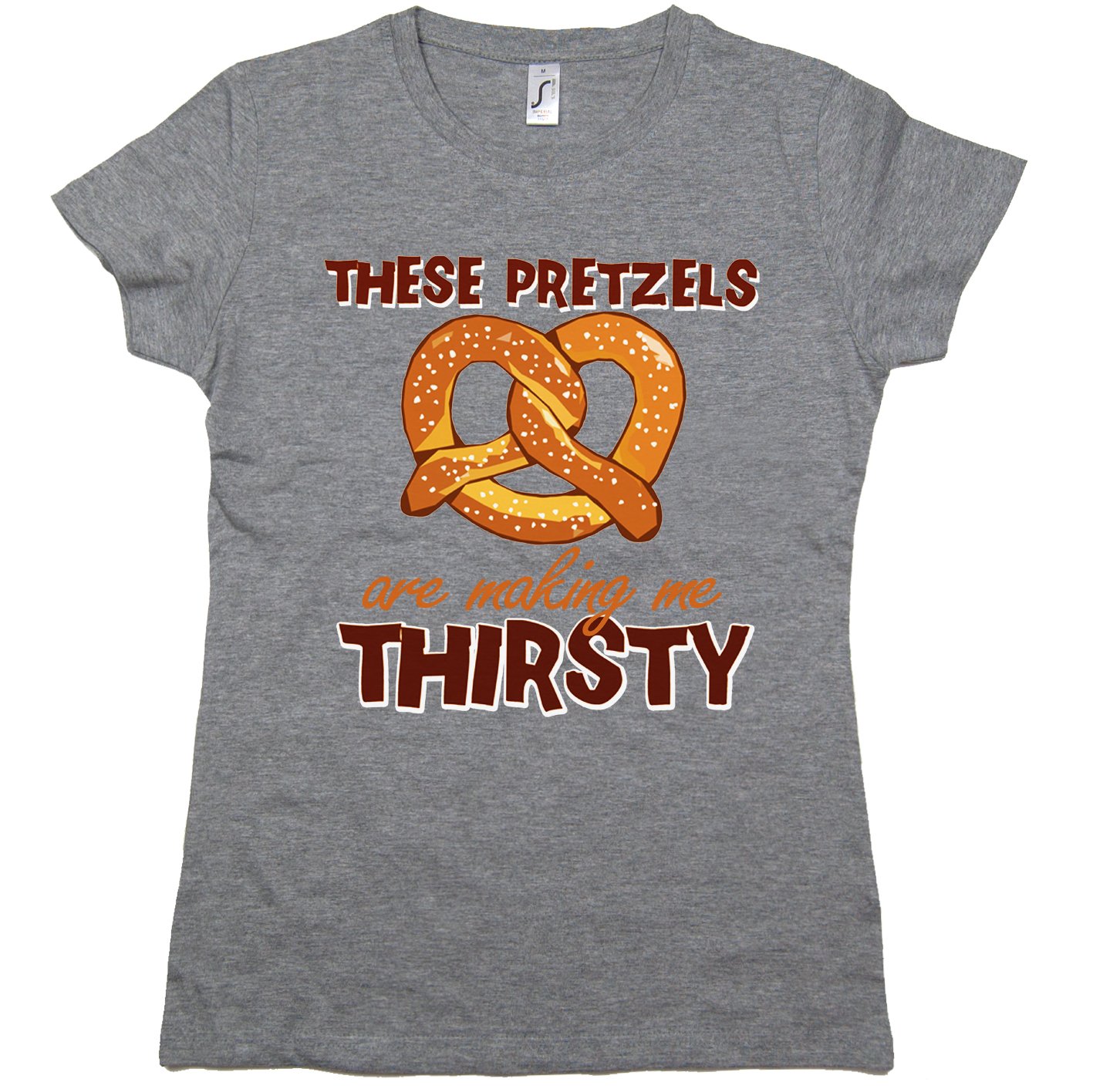 Balcony-Shirts 'These Pretzels are Making Me Thirsty' Womens T Shirt - Grey - Medium