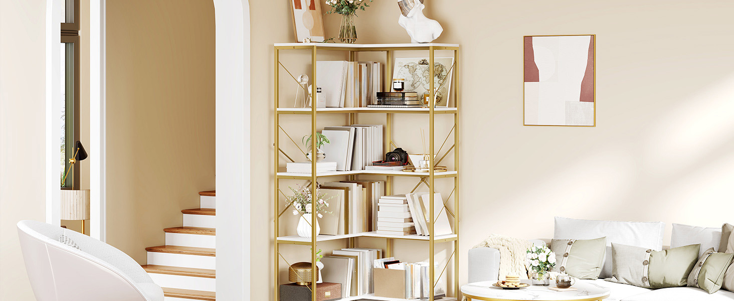 置物 Gold prestige Amazon.com: YITAHOME Corner Bookshelf, Gold Corner Shelf 5