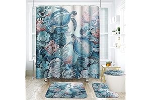 Arttown Teal Turtle Bathroom Sets with Shower Curtain and Rugs and Accessories