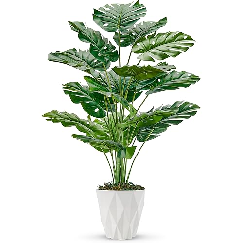 Der Rose 28" Fake Plants Large Artificial Monstera Faux Plants Indoor with White Pot for Home Office Living Room Decor