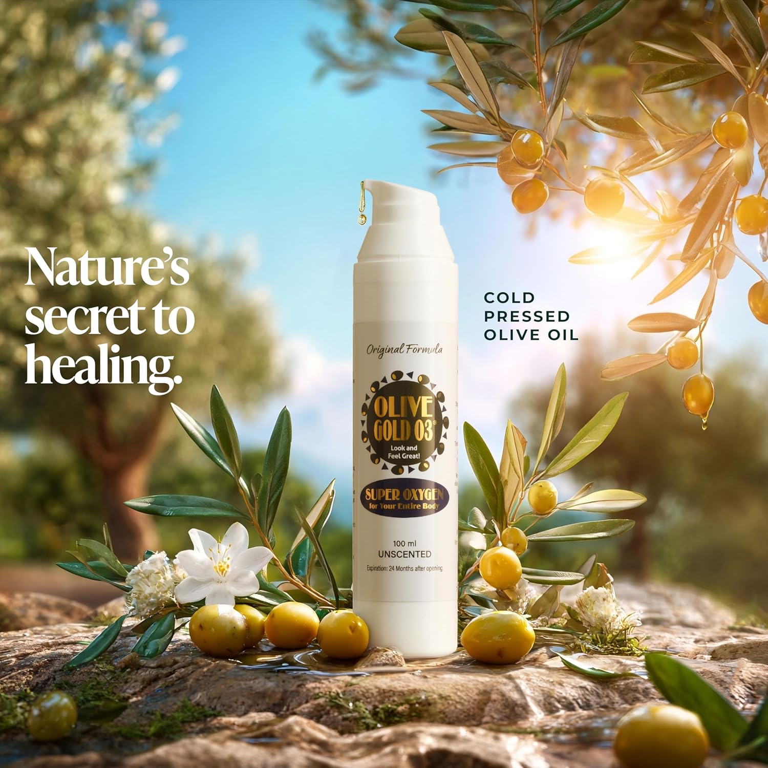 Olive Gold O3 Skin Care Lotion – Ozonated Olive Oil Moisturizer for Face & Body, Natural Hydration & Anti-Aging Support (4oz)