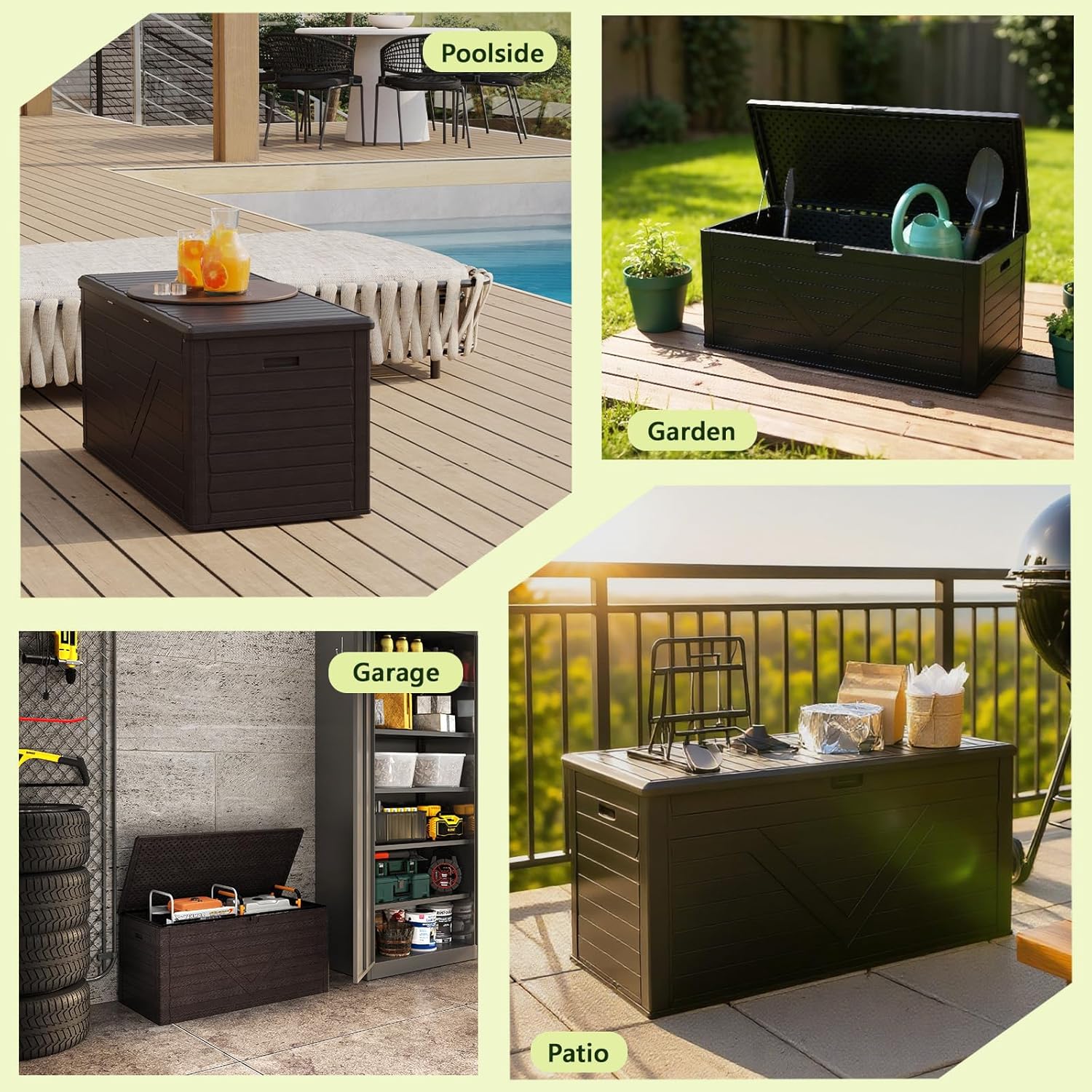 Outdoor Storage Box,260 Gallon Deck Box Outdoor Storage Bench Outside Waterproof Resin Storage Bench, Lockable Patio Cushions, Garden Tools Storage For Furniture, UV Resistant