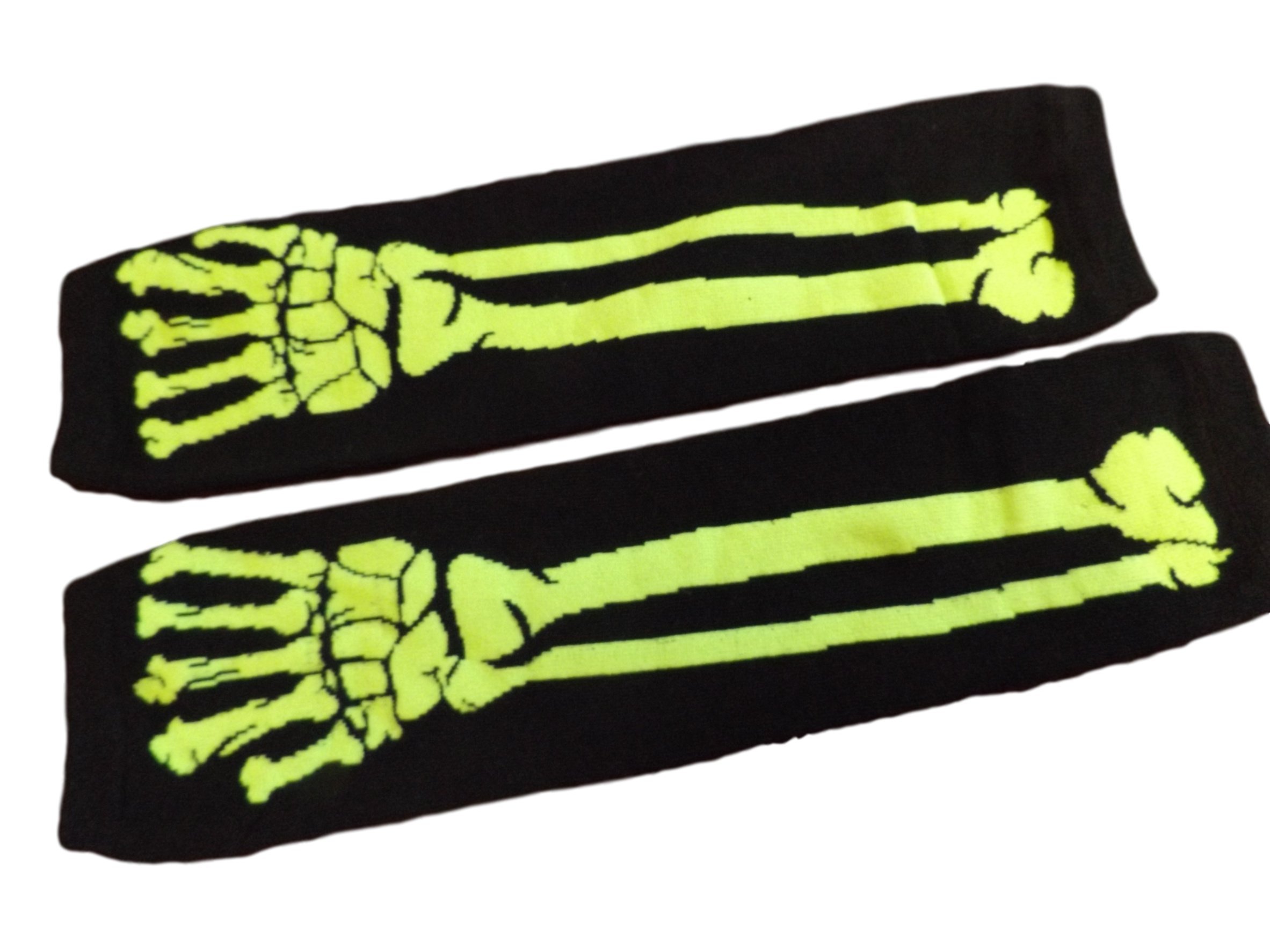 Poizen Industries Black/Green - Bones Skeleton Emo Psychobilly Arm Warmers Fingerless Gloves ( - Green)