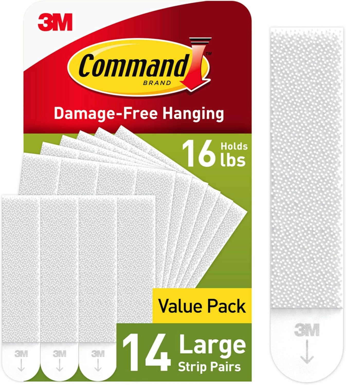 Command Large Picture Hanging Strips - Damage Free Wall Hangers for Back to School Dorm Organization - 14 White Adhesive Pairs (28 Strips)