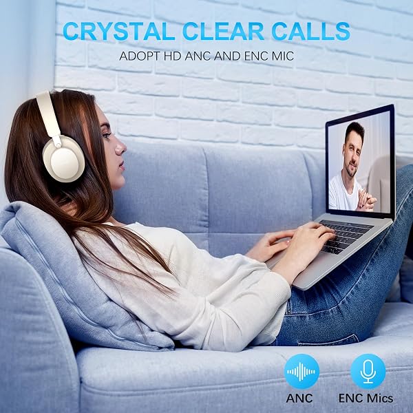 Noise Cancelling Headphones Wireless Bluetooth, Over Ear Headphones Bluetooth with Microphone, Cancelling Wireless Headphone Over Ear, 65h Playtime, Clear Calls, Comfort Fit For Travel (Beige) - 4