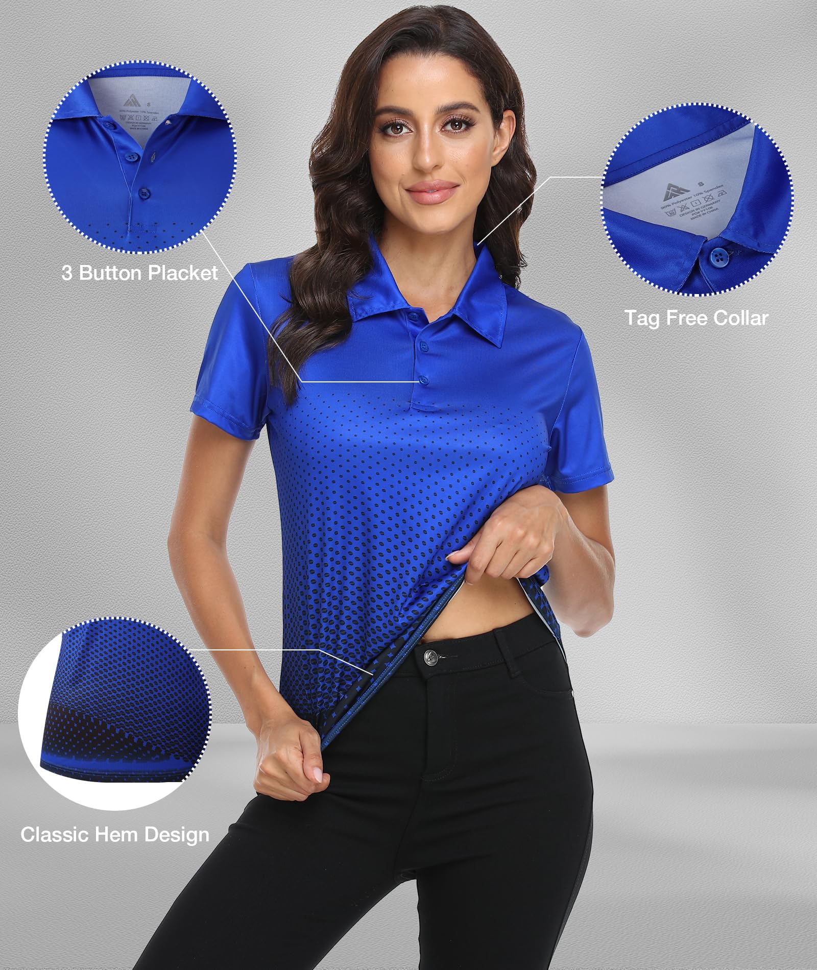 Little Beauty Polo de golf para mujer, manga corta, absorbe la humedad, camiseta atlética de tenis con 3 botones